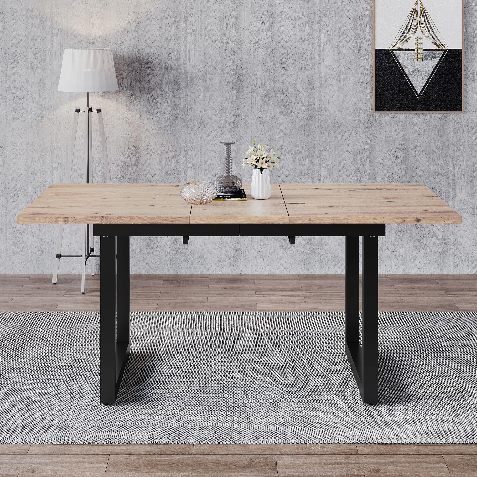 Mesa de comedor extensible 140/180 x 80 x 75 cm, estilo industrial, MDF con aspecto de roble, marco negro, ahorra espacio, estable, ideal para comedores modernos, capacidad
