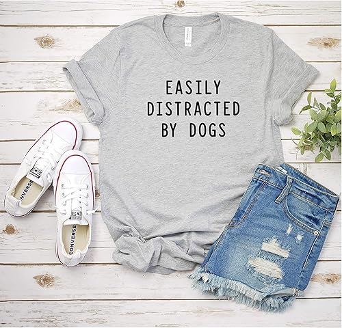 Miniatura 4 de Easily Distracted By Dogs T Shirt Womens T-Shirt Casual Top Graphic Tee Short Sleeve Shirt Love Dogs T Shirt Funny T Shirt