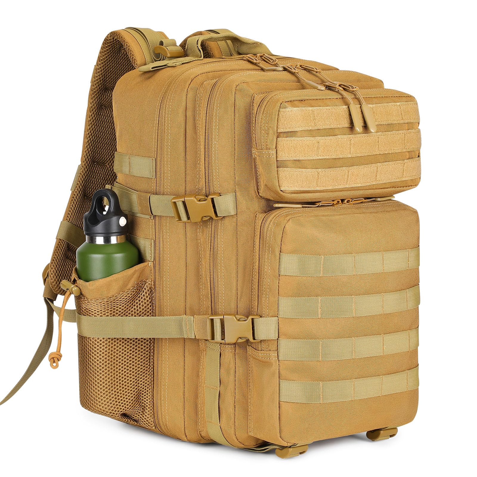 HUNTVP 45L Backpack Tactical Rucksack Military Molle Backpacks 3 Day Bug Out Bag for Men and Women Hiking Camping Trekking Traveling Outdoors (Brown-45L) — image 1