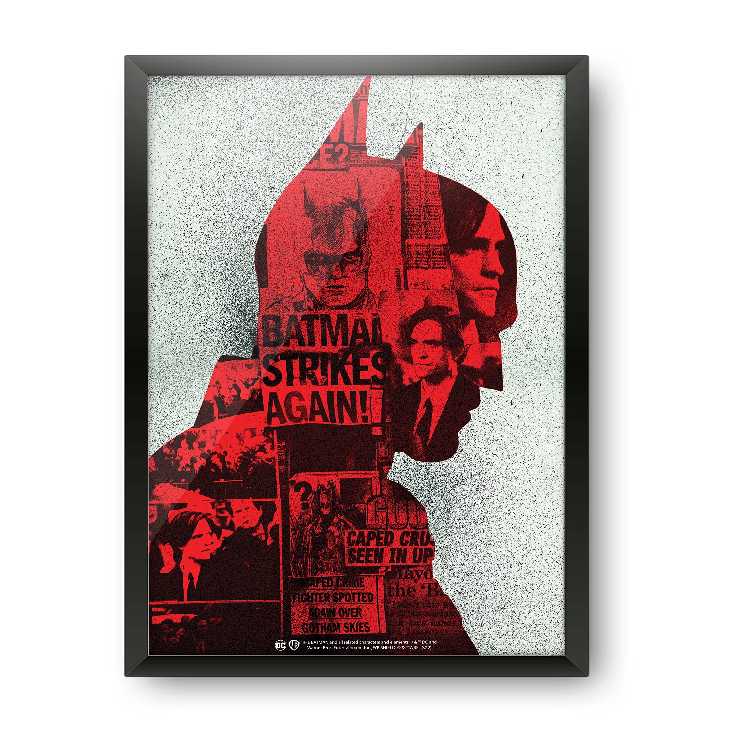 MCSID RAZZ Epic Stuff - The Batman -Design A4 Size Wall Poster (With Frame) - Officially Licensed By Warner Bros, USA. (Red Gotham)