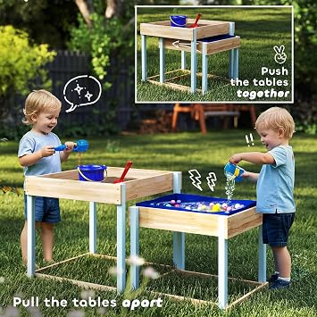 AIYAPLAY Wooden Sand and Water Table, 2 PCS, Natural Wood Finish