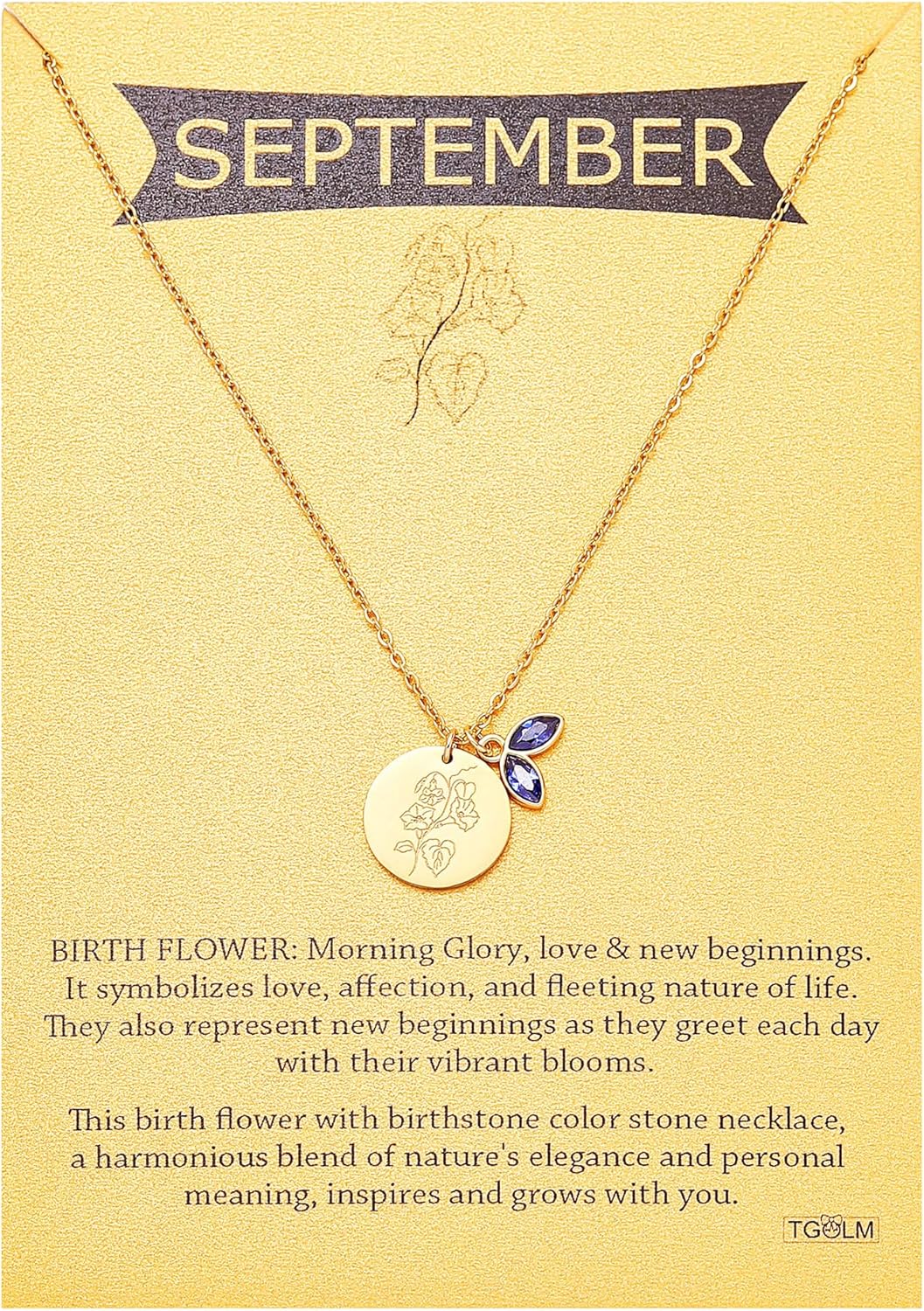 TGOLM 14k Gold Plated Birth Month Flower Birthstone Pendant Necklace, Floral Charm Necklace for Women Birthday Gift