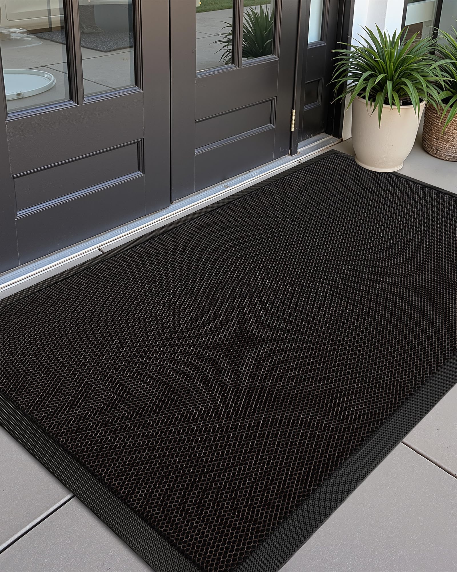 color&geometry waterproof outdoor mat heavy duty rubber mats for outside, 4ft low-profile dirt resist front door mat outside entrance, non-slip welcome mats for front door, 32"x48" dark brown