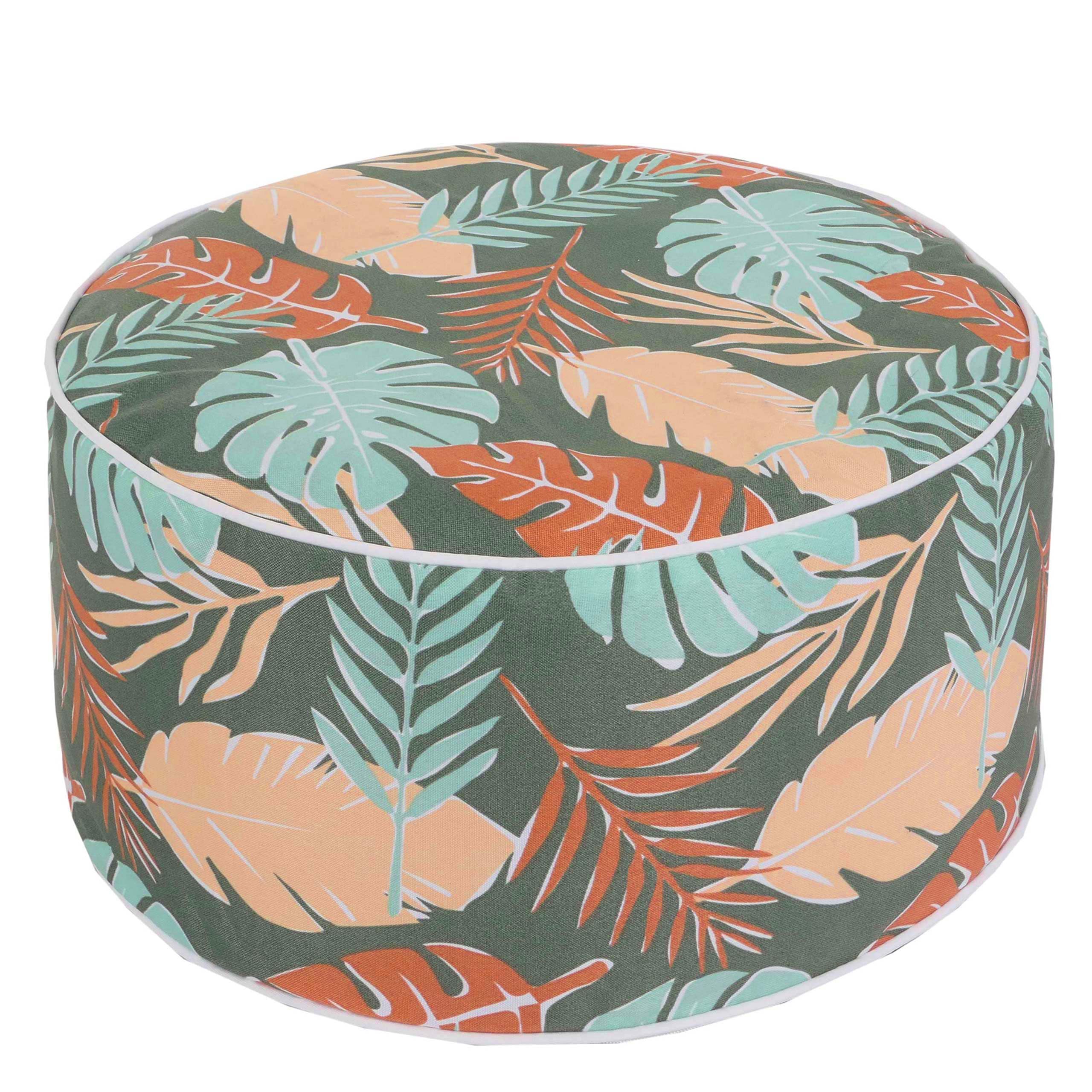 Mendler Pouf poggiapiedi Gonfiabile Interno Esterno HWC-G31 Spun Poly 55x55x29cm Foglie