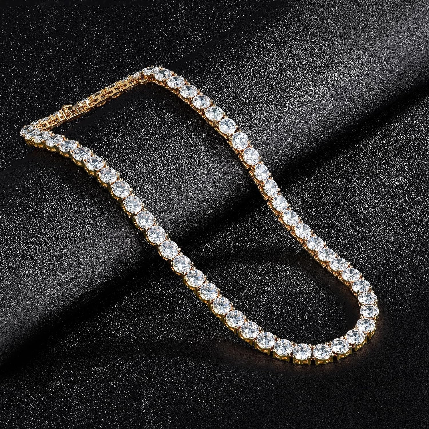Gemsme 7mm Tennis Necklaces for Women/Men - 18K Yellow Gold Plated 4 Pong Setting Round Cubic Zirconia Tennis Chain, Tennis Necklace Size 16-20 inch