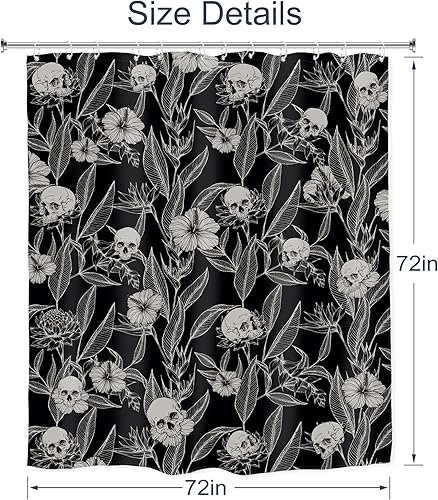 Miniatura 5 de AMBZEK Cortina de ducha con diseño floral de calavera negra, 72 pulgadas de ancho x 72 pulgadas de largo, para hombre, gótico, espeluznante,