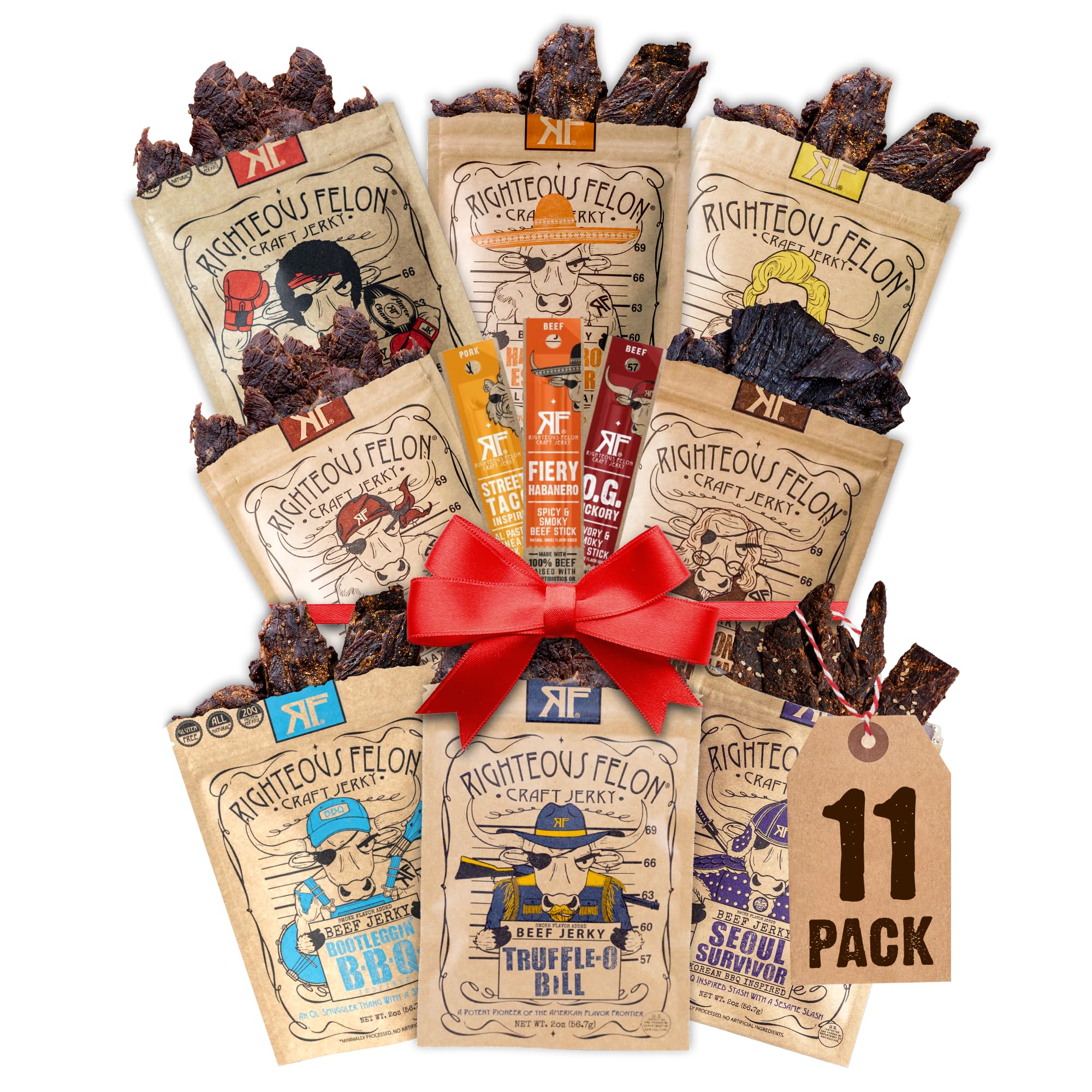 Sponsored Ad - Righteous Felon Beef Jerky & Meat Sticks Variety Pack | Gluten Free Beef Jerky Snack Packs for Adults | High Protein, Keto, Low Sugar | Made with Premium Meats | Gifts for Men | 11 Pack Sampler