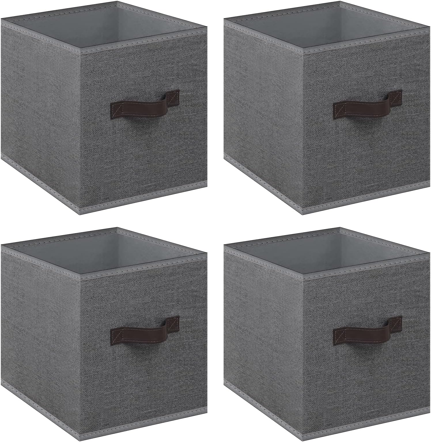 Storage Cubes Organizer Bins - 13inch Foldable Storage Bins, Leather Dual Handles Storage Box, Closet Organizer Shelf Baskets, Nursery Bins for Home&Office 4-Pack (Grey)
