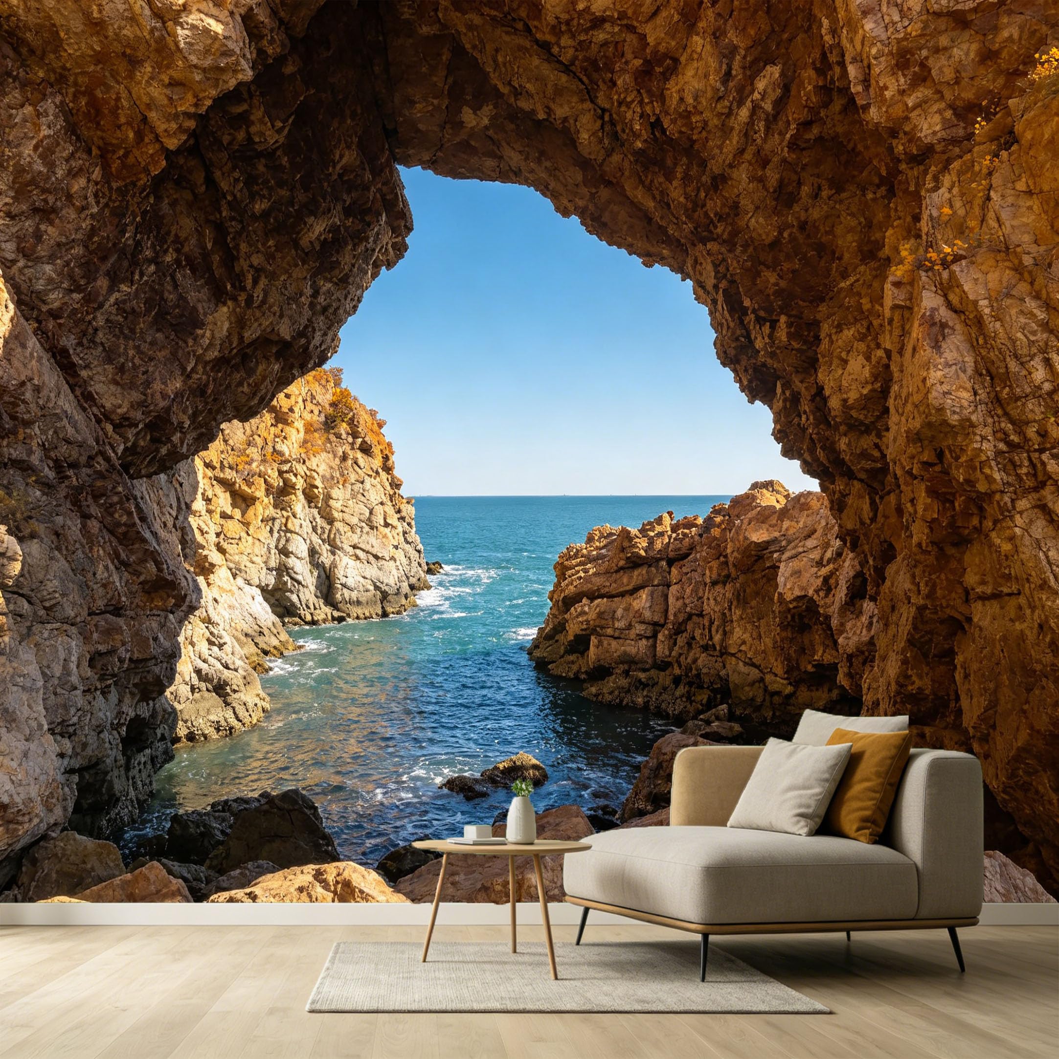 Custom Size Wall Murals Coastal Ocean Marine Landscape 3D Trompe L'Oeil Rock Cave Seascape SelfAdhesive Wall Fabric Removable Large Wallpaper for Photo Living Room