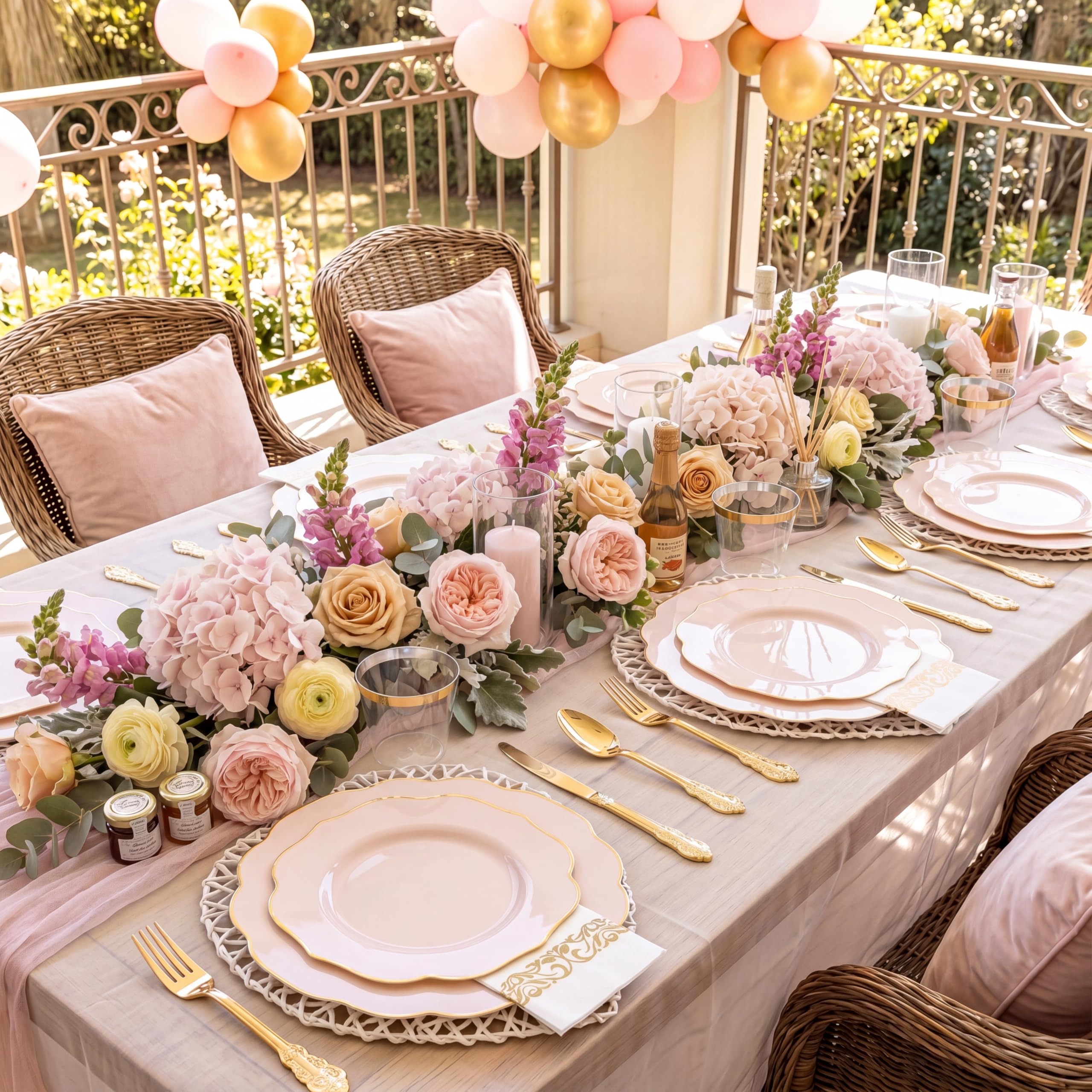 Pink Plates & Gold Cutlery Set - Party Supplies -2 Pink Plates & Gold Cutlery Set - Party Supplies -2