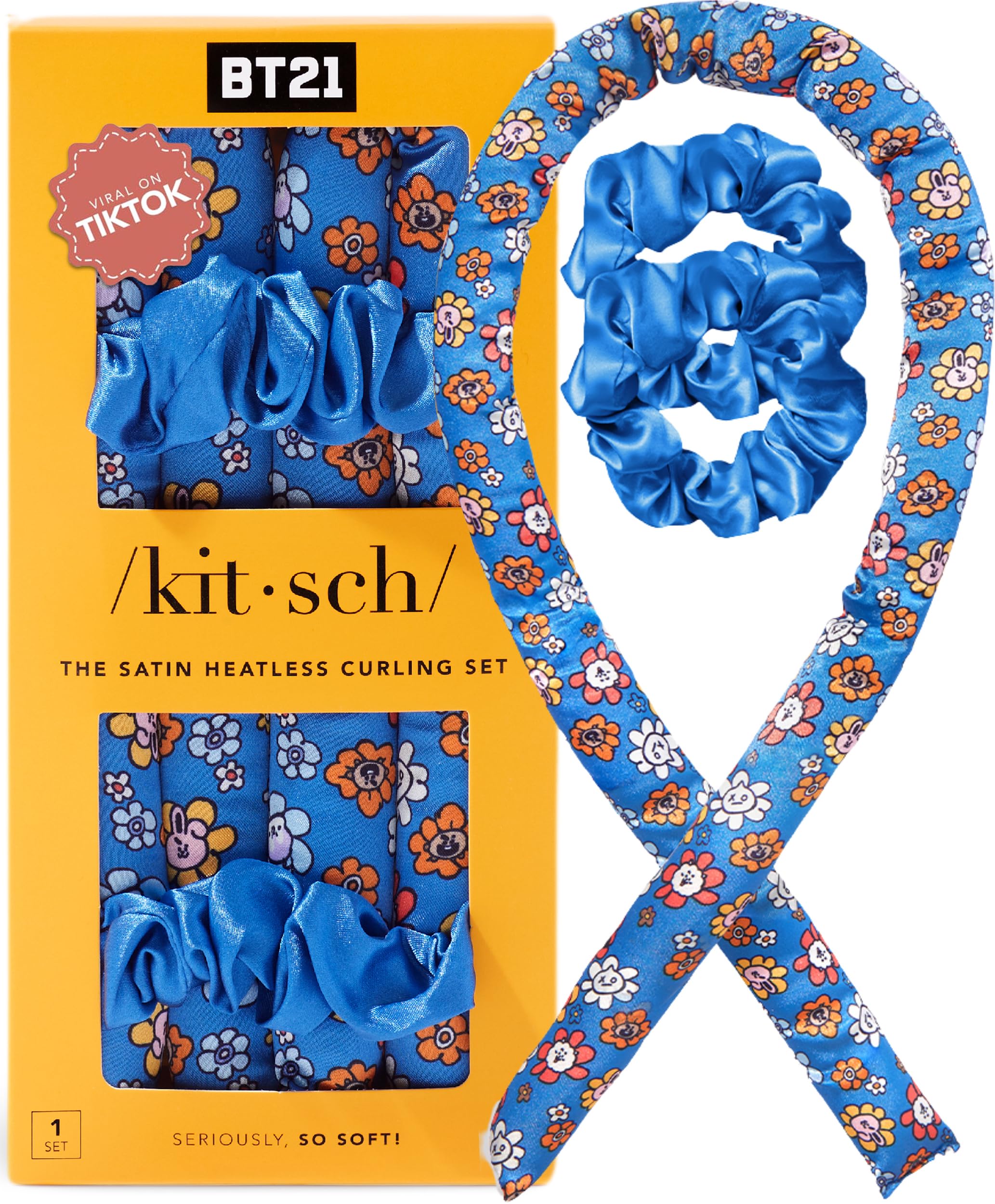 BT21 x Kitsch Satin Heatless Hair Curler Set - Heatless Curls Overnight, Hair Rollers for Soft Curls & Frizz-Free Styling, No Heat Curlers To Sleep in, Curling Rod Headband for Overnight Curl - BT21-image-36