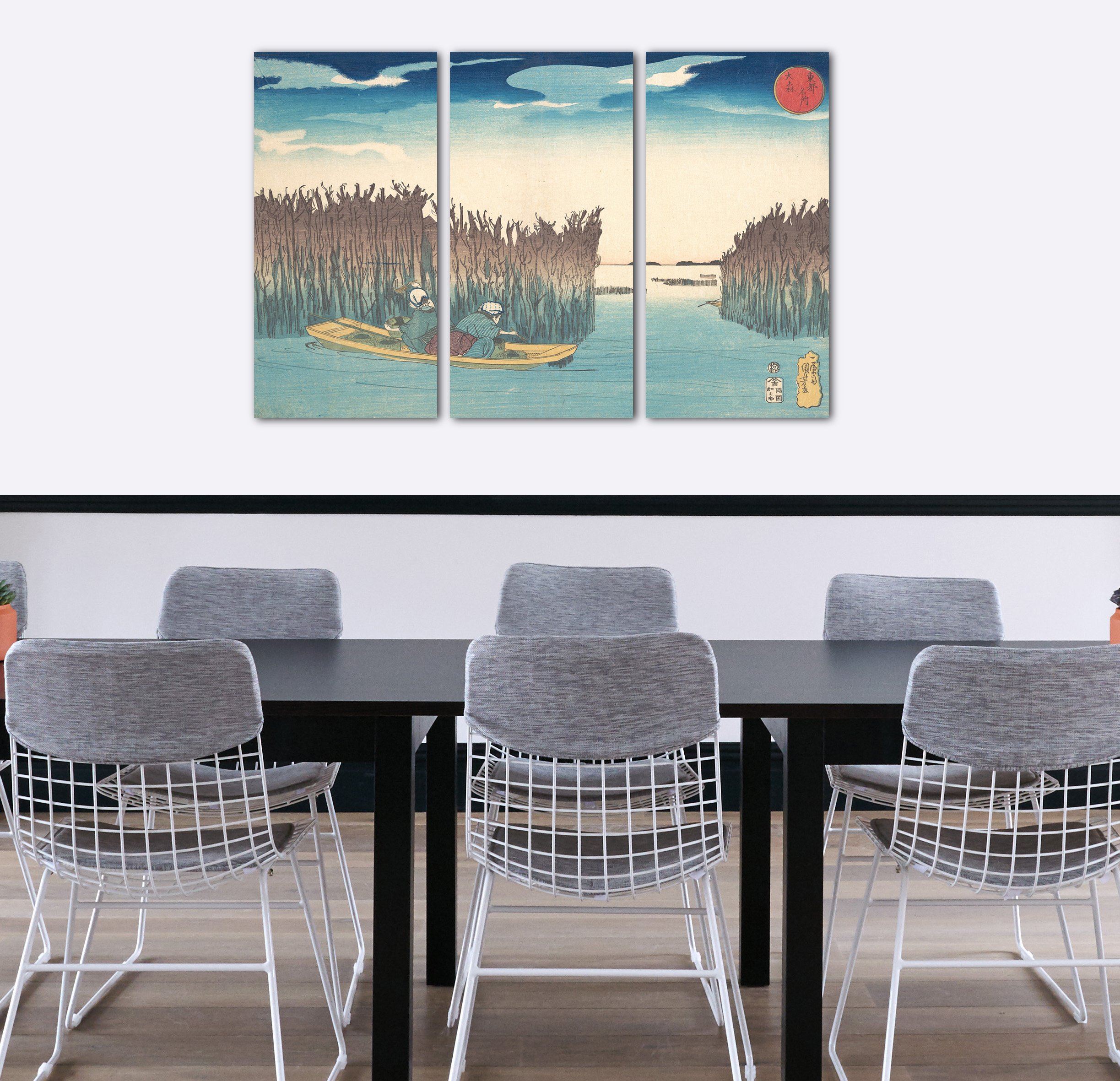Printed Paintings Leinwand 3-teilig(120x80cm): Utagawa Kuniyoshi - Algen-Sammler in Omori