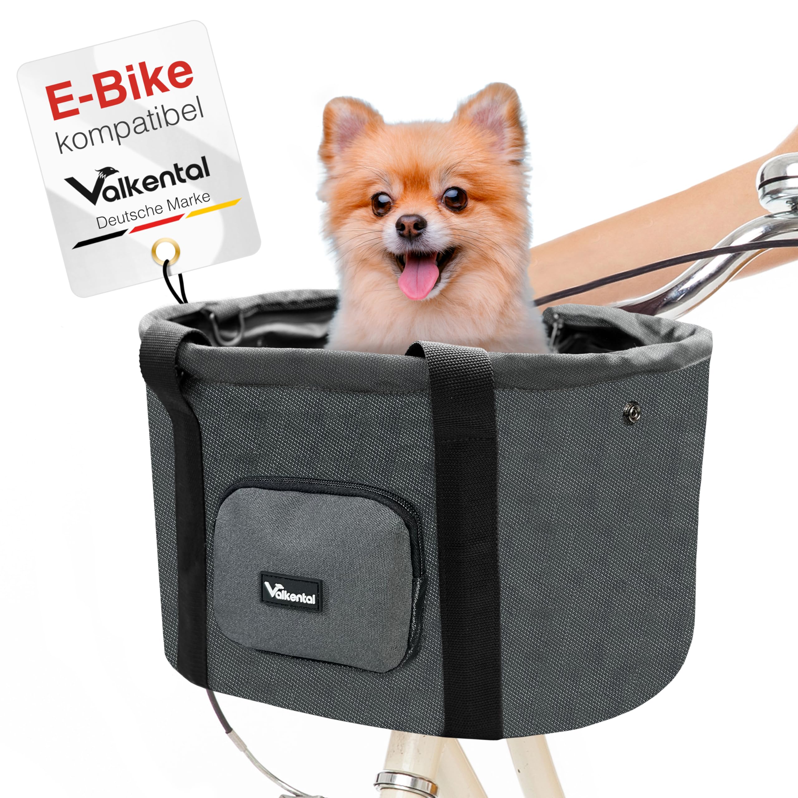Valkental - Fahrradkorb für Hunde KLICKfix Kompatibel | Ideal als Einkaufskorb | Stabil und Sicher | Inkl. Bodenkissen & Praktischen Fächern