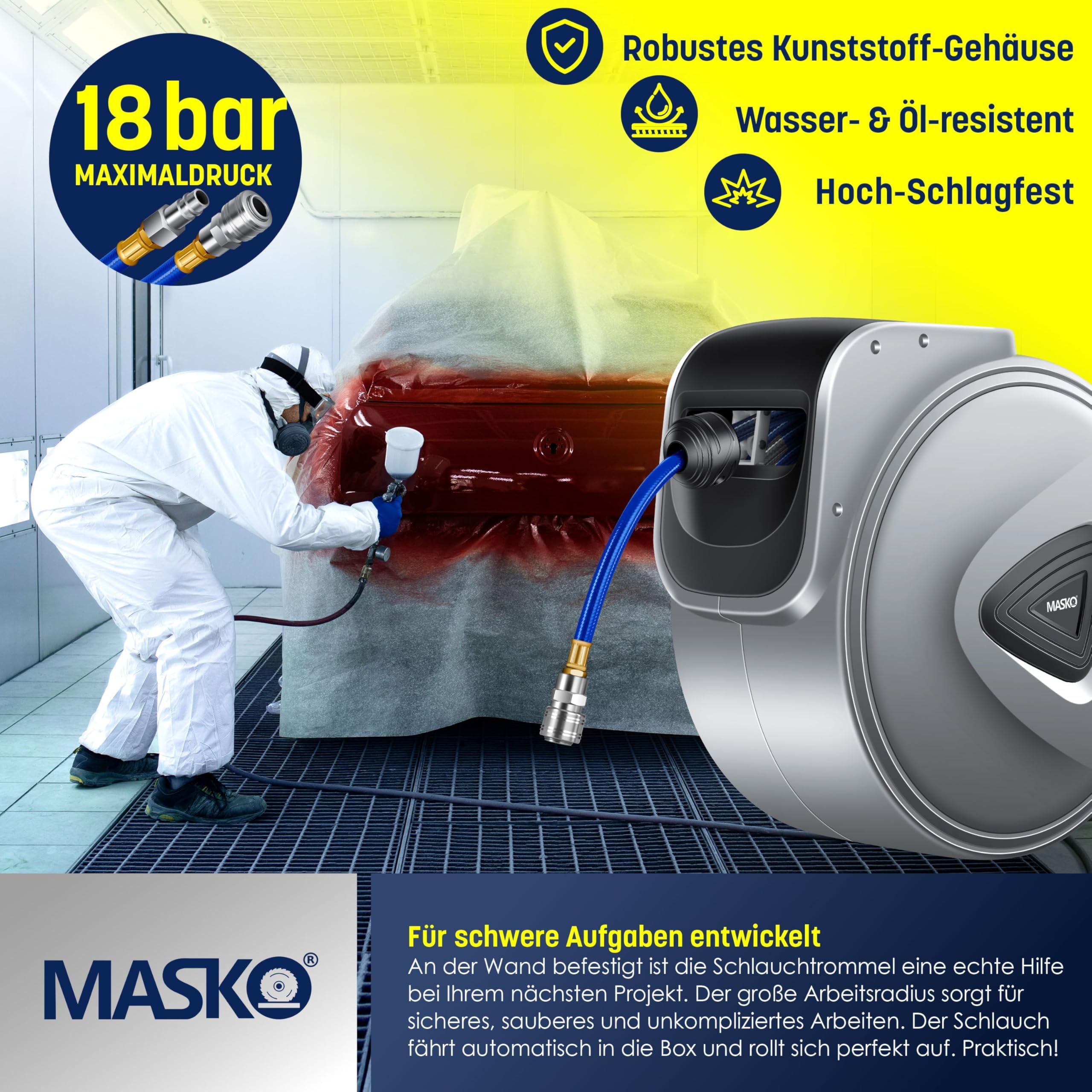 TRESKO® 30 m Automatische oprolbare Persluchtslanghaspel 1/4