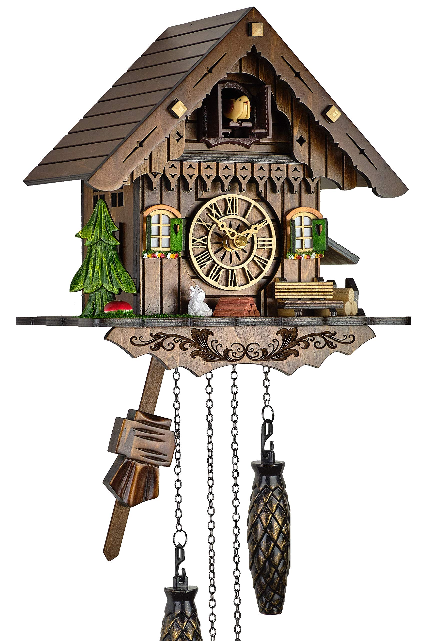 Kuckucksuhr Kuckuckuhr Echtholz NEU batteriebetriebenes Quartzwerk Musik Kuckuckruf Schwarzwaldhaus 21cm- 60850000