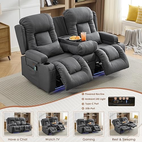Miniatura 4 de TUNYI Wall Hugger - Sofá reclinable con consola, sofá biplaza reclinable eléctrico para autocaravana con masaje y calorUSBsalidaalmacenamientoluz