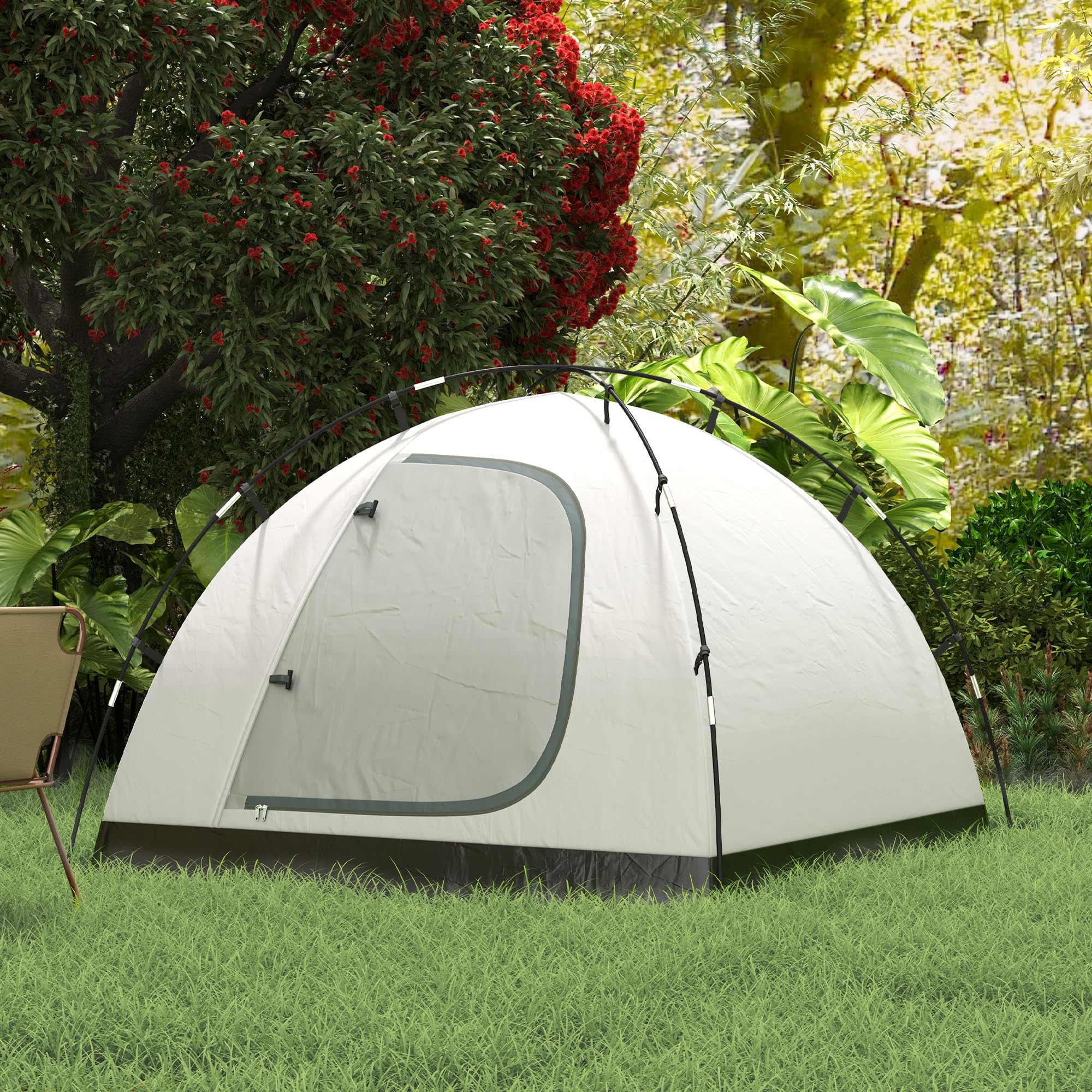 Outsunny Tenda da Campeggio per 3 Persone con Camera e Veranda, Tenda da Trekking a Casetta Impermeabile 3000mm e Borsa di Trasporto, Azzurro