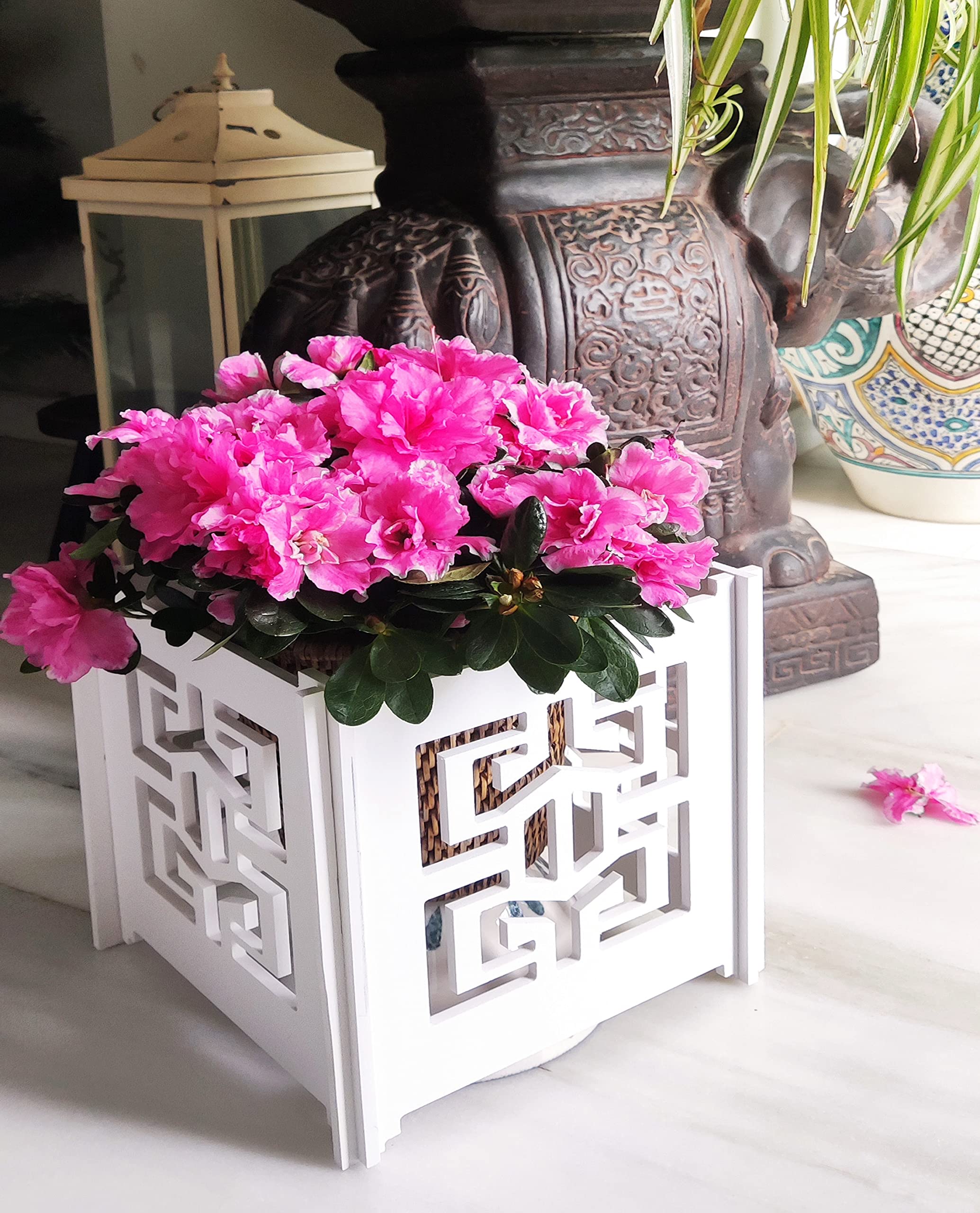 Macetero Decorativo PVC | Celosía Jardín | Maceteros Decorativos, Cubre Macetas PVC, Maceteros Jardín Terraza Exterior, Cubierta de Maceta Interior. (45x45 cm, Modelo Moderno)