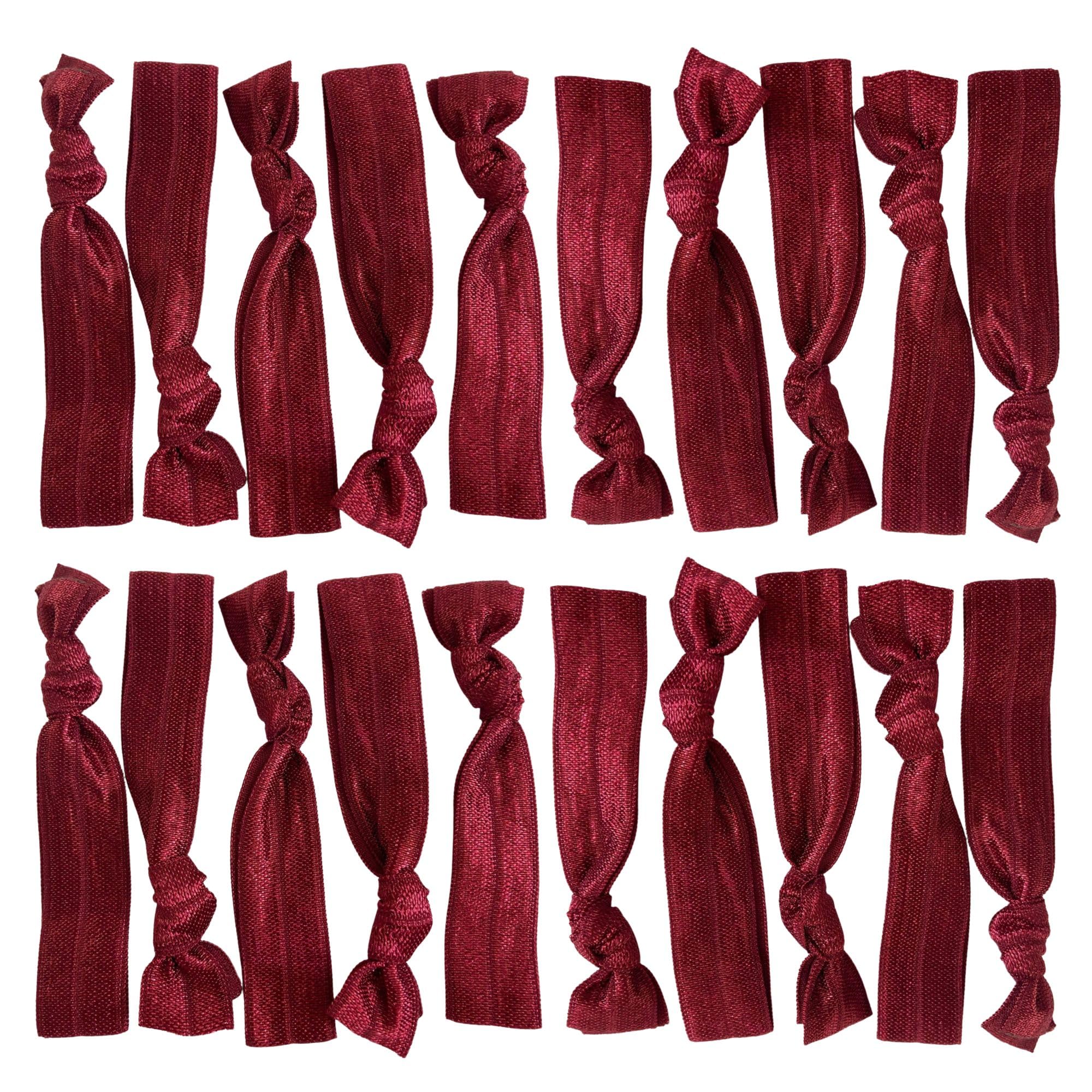 Kenz Laurenz Hair Ties 20 Elastics Ponytail Holder Set No Crease Ribbon Bands (Maroon)