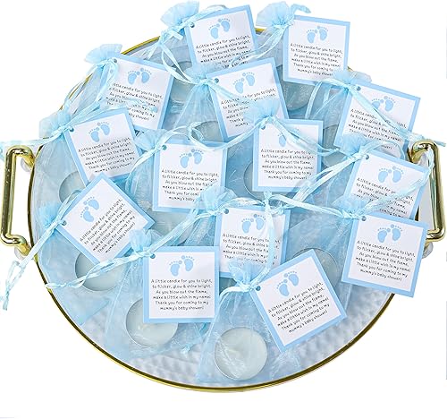 Juego de 50 velas de té para recuerdos de fiesta de baby shower, recuerdos de bautizo para invitados, recuerdos de revelación de género para bebés y