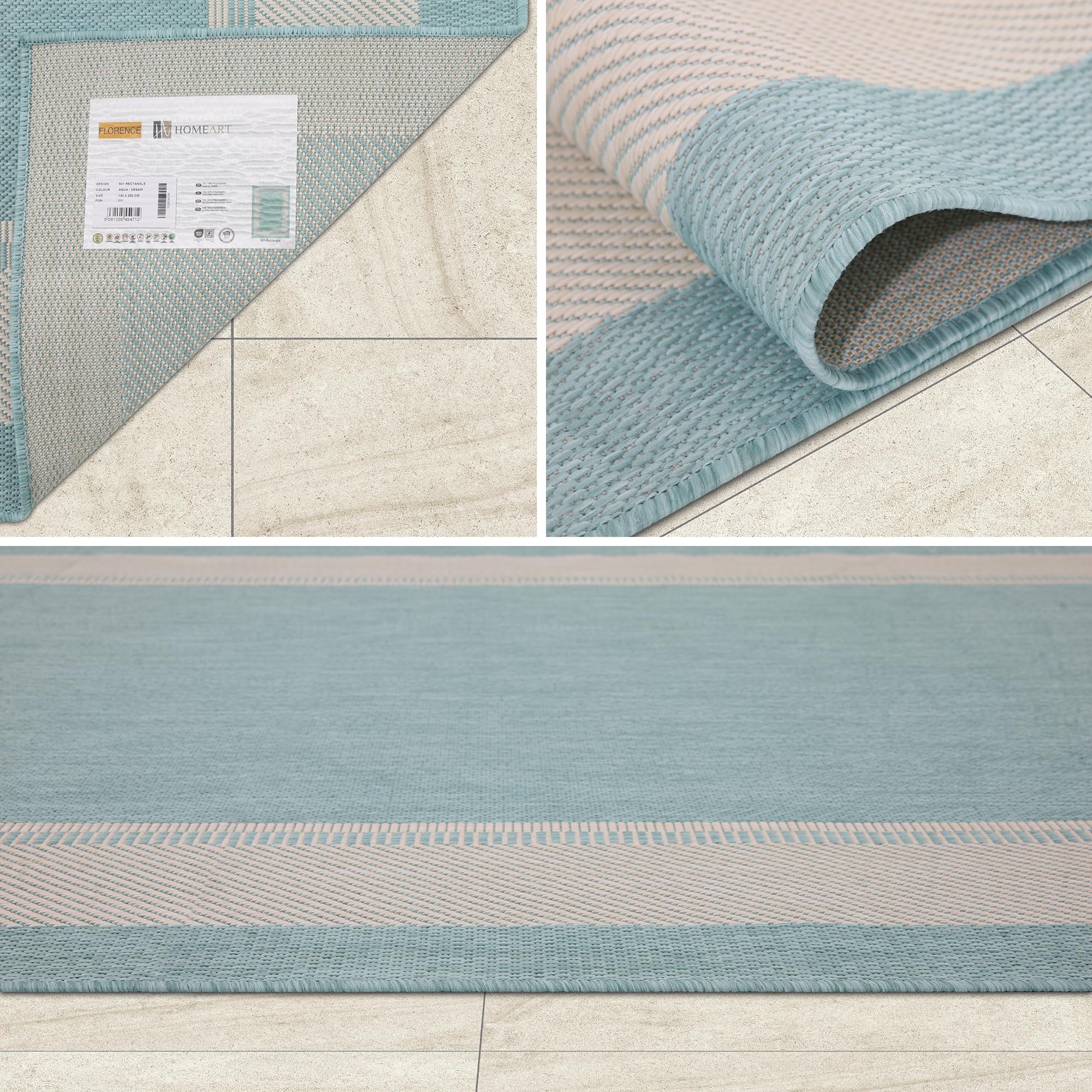HomeArt Outdoor Rugs | Easy-Cleaning Indoor & Outdoor Area Rugs for Porch, Deck, Balcony, Garden, Picnic, Kitchen, Hallway | UV & Weather-Resistant Large Patio Rug Mats | Anthracite Cream 200 x 290 cm — view 227