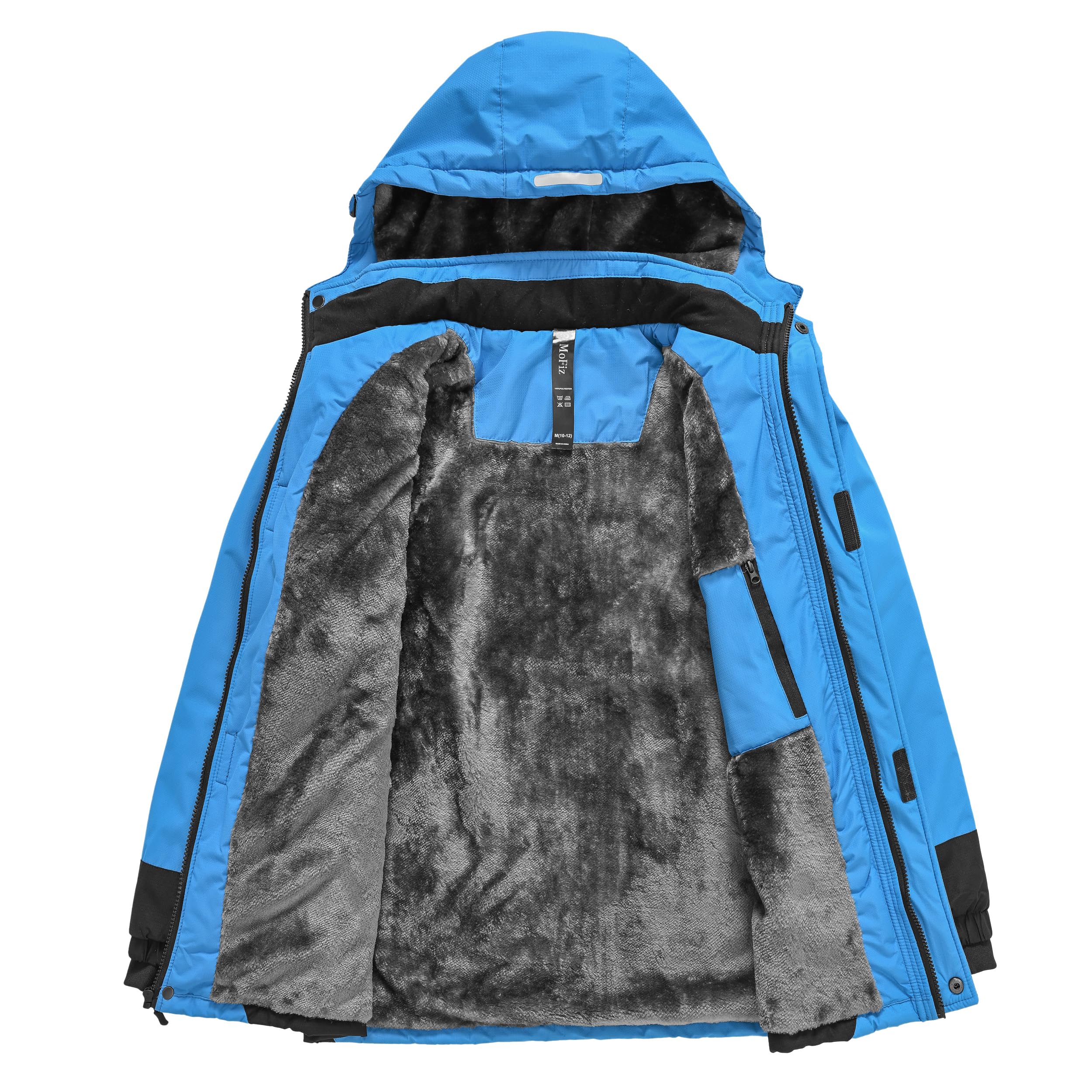 MoFiz Veste de Ski Garçon Hiver Chaud Manteau de Neige Imperméable de Montagne en Polaire Coupe-Vent Enfants Blouson avec Capuche Amovible 6-16 Ans