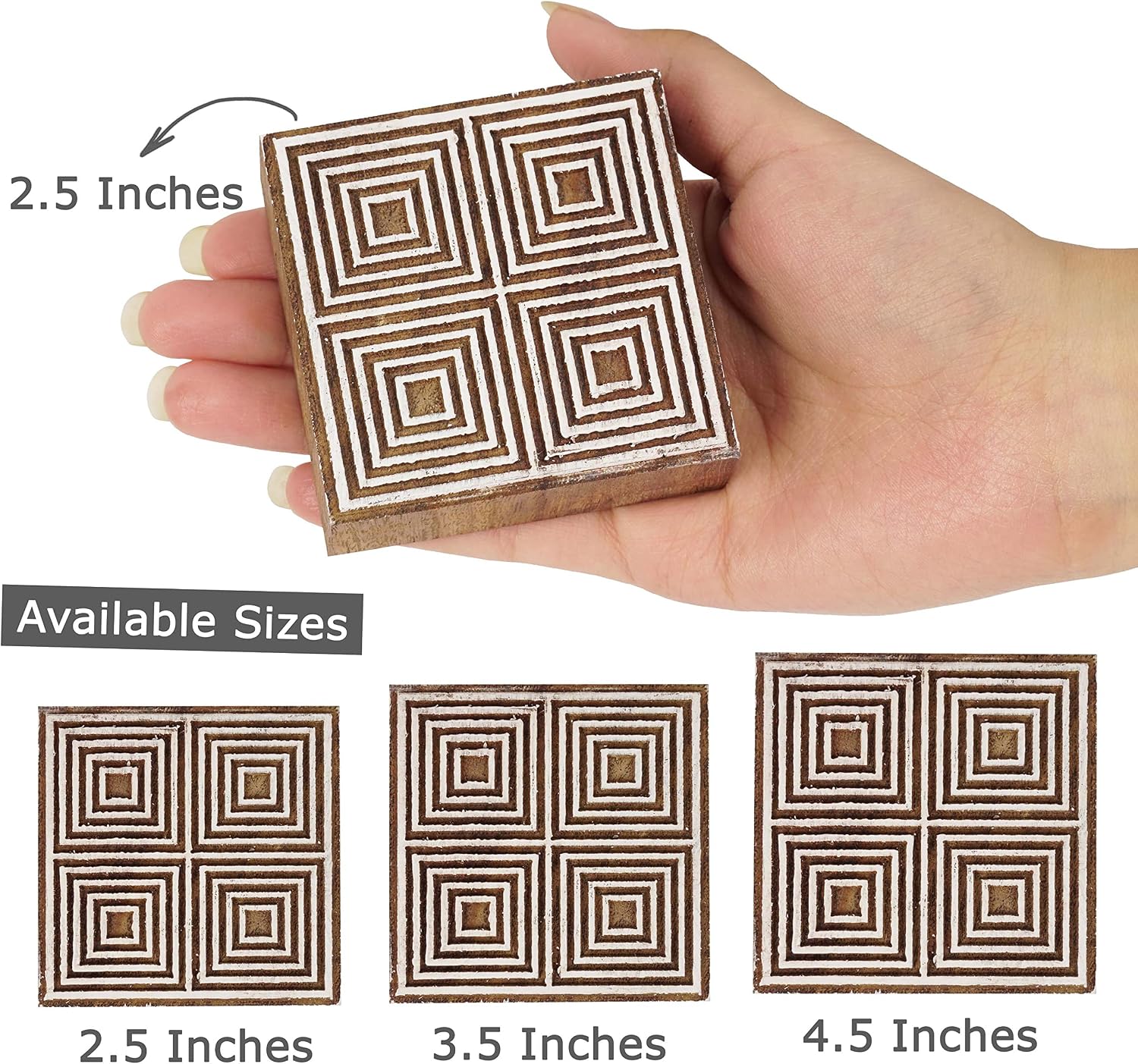 IBA Indianbeautifulart Textile Printing Block Geometric Hand Carved Wooden Stamp Wood Block Printing Textile Stamps for Fabric/Pottery Blocks-2.5