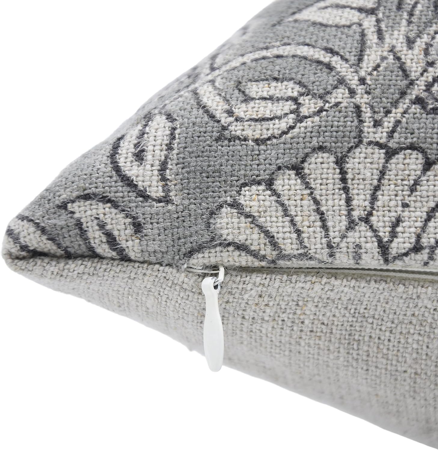 Block Print Thick Linen Throw 16X16 Pillowcase Cushion Cover, Summer Season Decoration for Sofa, Couch, Bed, Balcony, Outdoor, Living Room, Home Décor, Farmhouse, Ulta Kamal, Light Grey