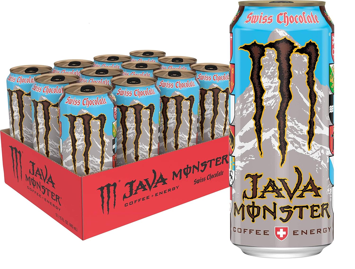 Java Monster Swiss Chocolate, Coffee + Energy Drink, 15 Fl Oz (Pack of 12)