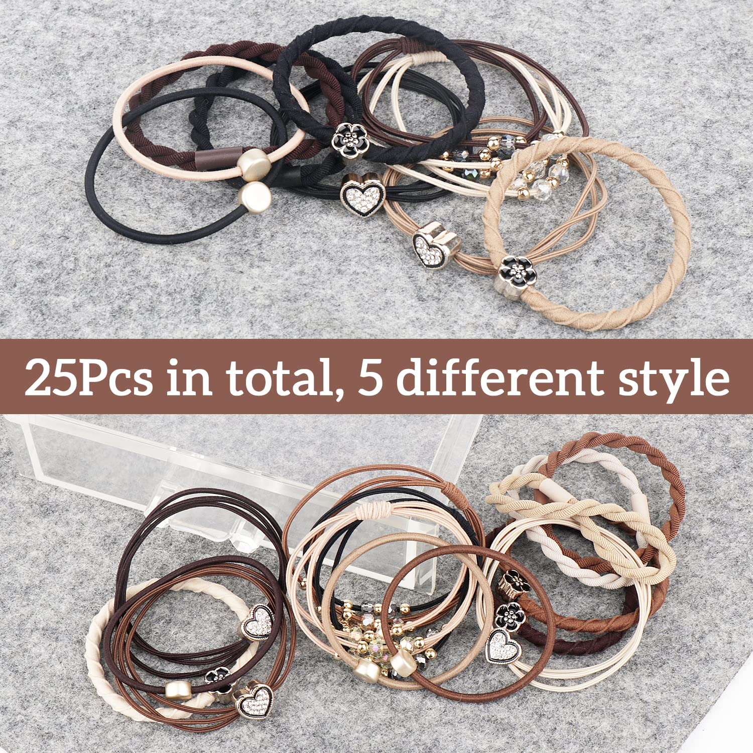 YONOY 25 Stück Boho-Haargummis für Frauen, 5 Stile, niedliche Haargummi-Armbänder für dünnes und dickes Haar/Pferdeschwanz, keine Beschädigung der Gummibänder