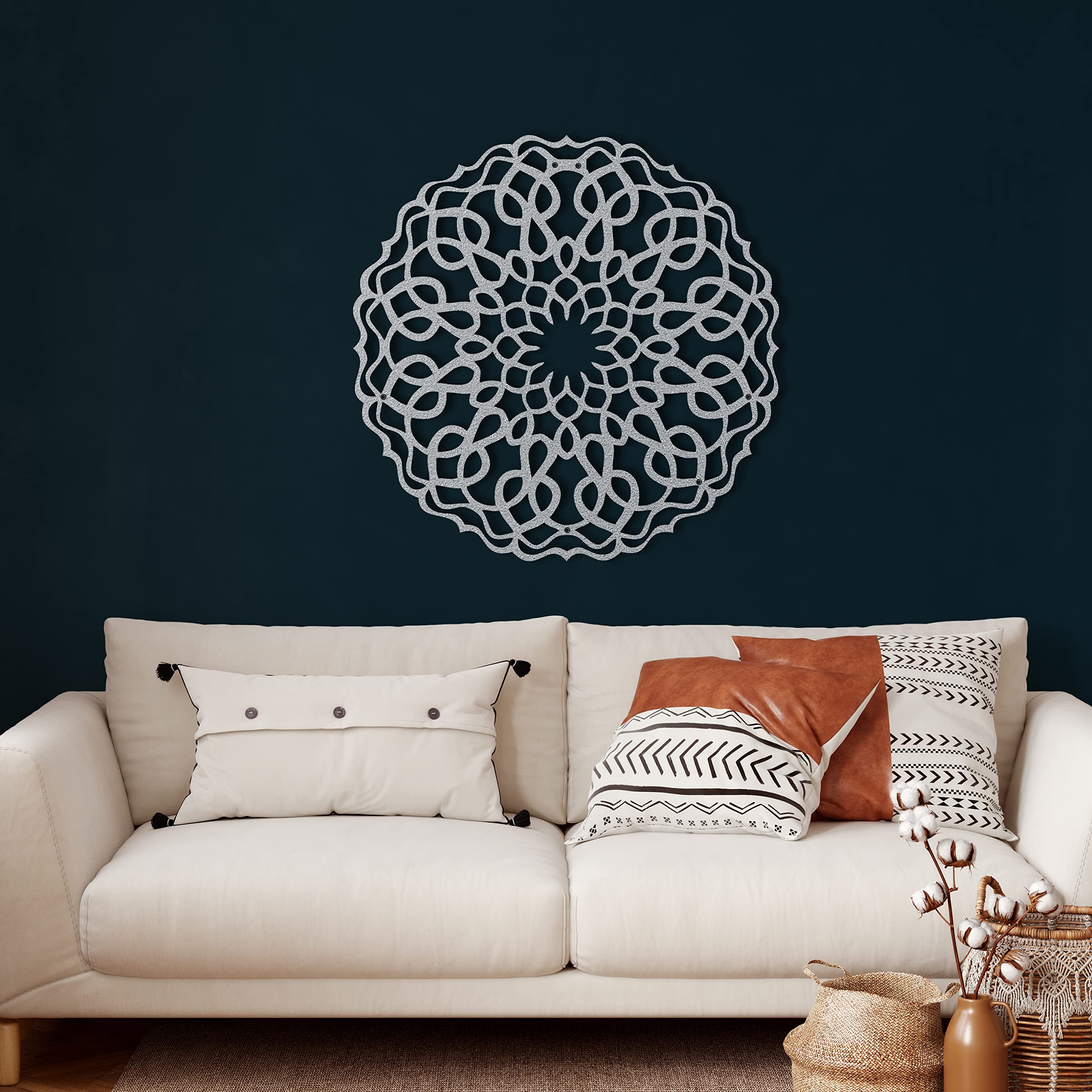 DEKADRON Decoración de pared de metal, mandala 3, decoración del hogar, sala de estar, letrero de pared, arte de pared de metal, decoración de interiores, colgantes de interior y exterior, plata (45 x