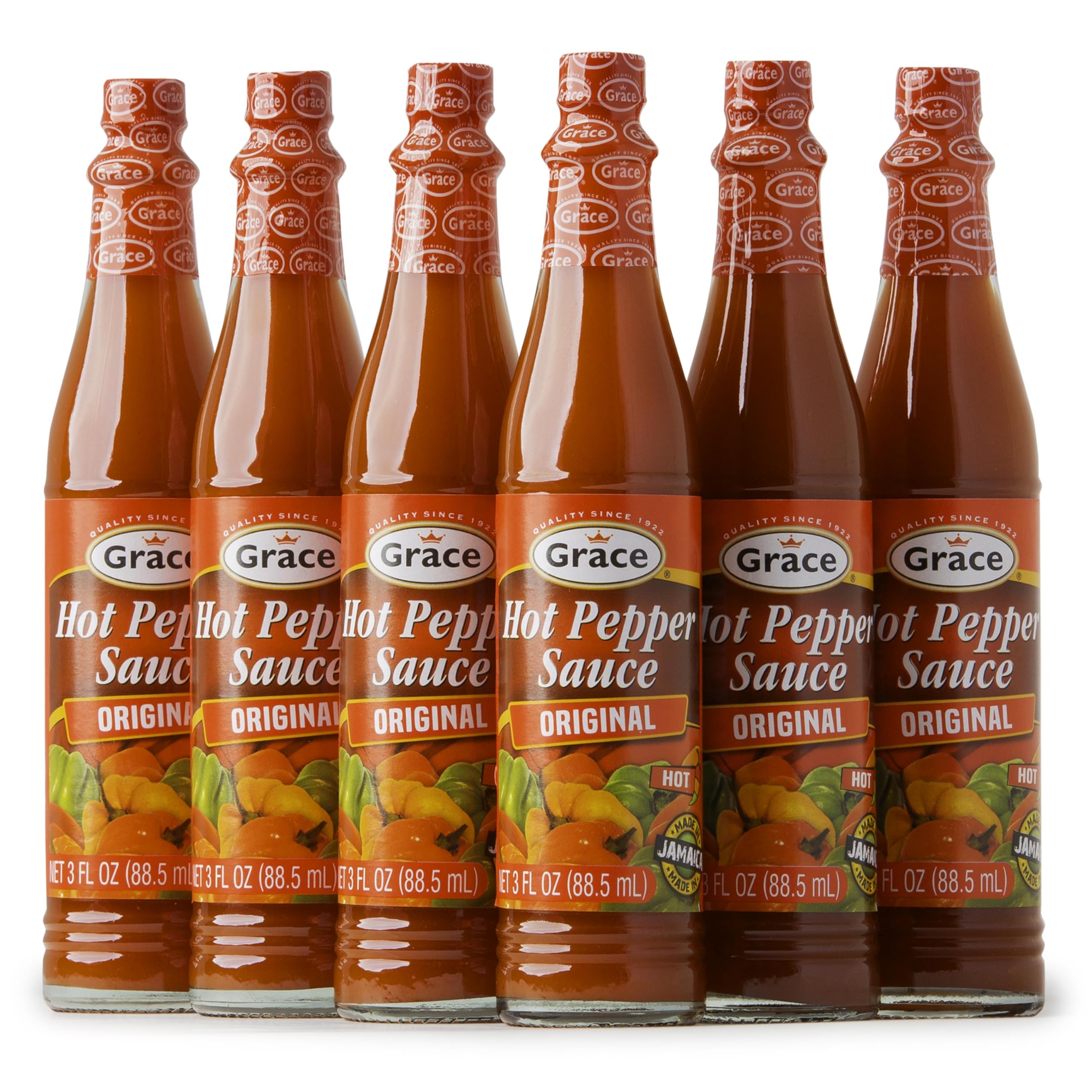 Grace Hot Pepper Sauce 3oz - 6 Pack Hot Sauce Bottles - Jamaican Scotch Bonnet Pepper Sauce - Caribbean Hot Sauce made with Scotch Bonnet Peppers & West Indian Hot Peppers