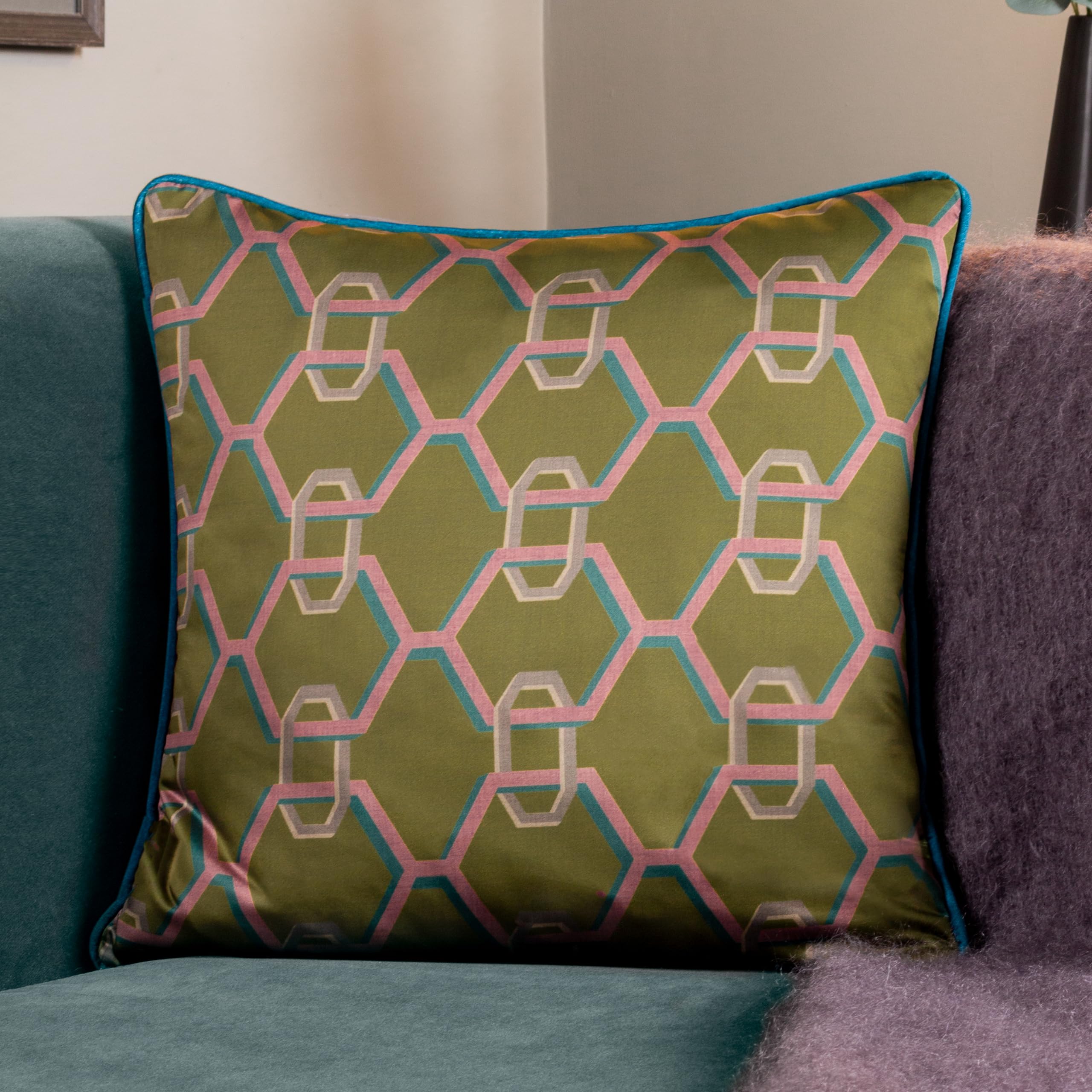 Paoletti Carnaby Chain Geometric Satin Feather Rich Cushion from B&Q