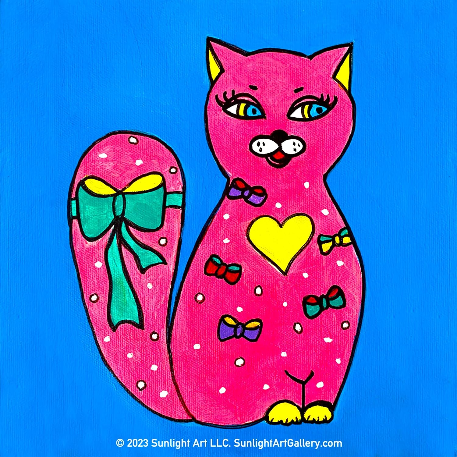 Happy Kitty Suncatcher 11"x11" Window Panel, Brings The Fun of The Happy Kitty Painting to Life in a Beautiful Window Display for Kids of All Ages, Similar to Stained Glass Art