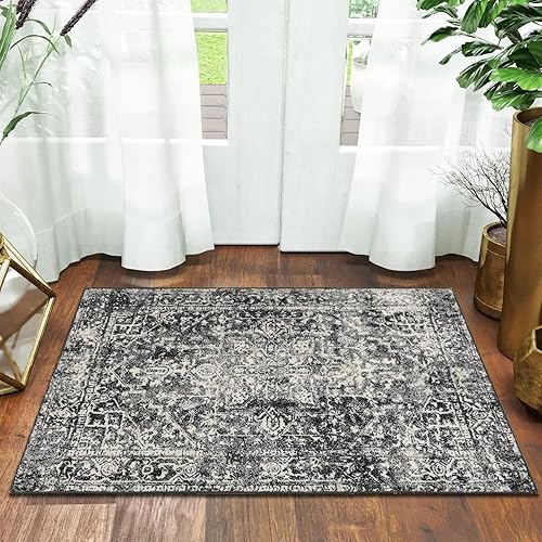 Morebes Alfombra persa vintage de 2 x 3 pulgadas, lavable, pequeña alfombra de entrada con medallón tradicional, antideslizante, no desprende
