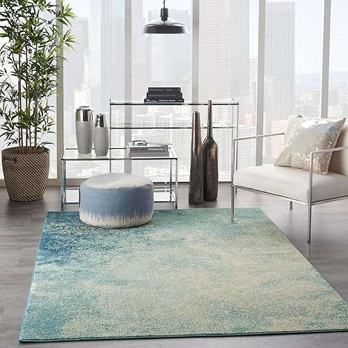 Miniatura 3 de Nourison Passion NavyLight Blue 5'3" x 7'3", moderna, abstracta, fácil de limpiar, no se desprende, dormitorio, sala de estar, comedor, cocina (5' x