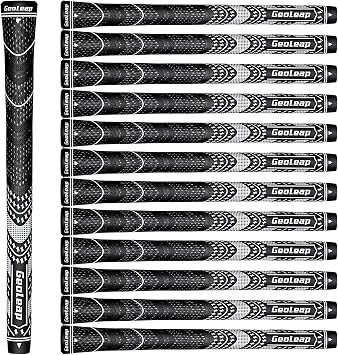 Geoleap Golf Grips Set of 13- Cord Rubber Compound Material, Hybrid Golf Club Grips, All Weather Performance.
