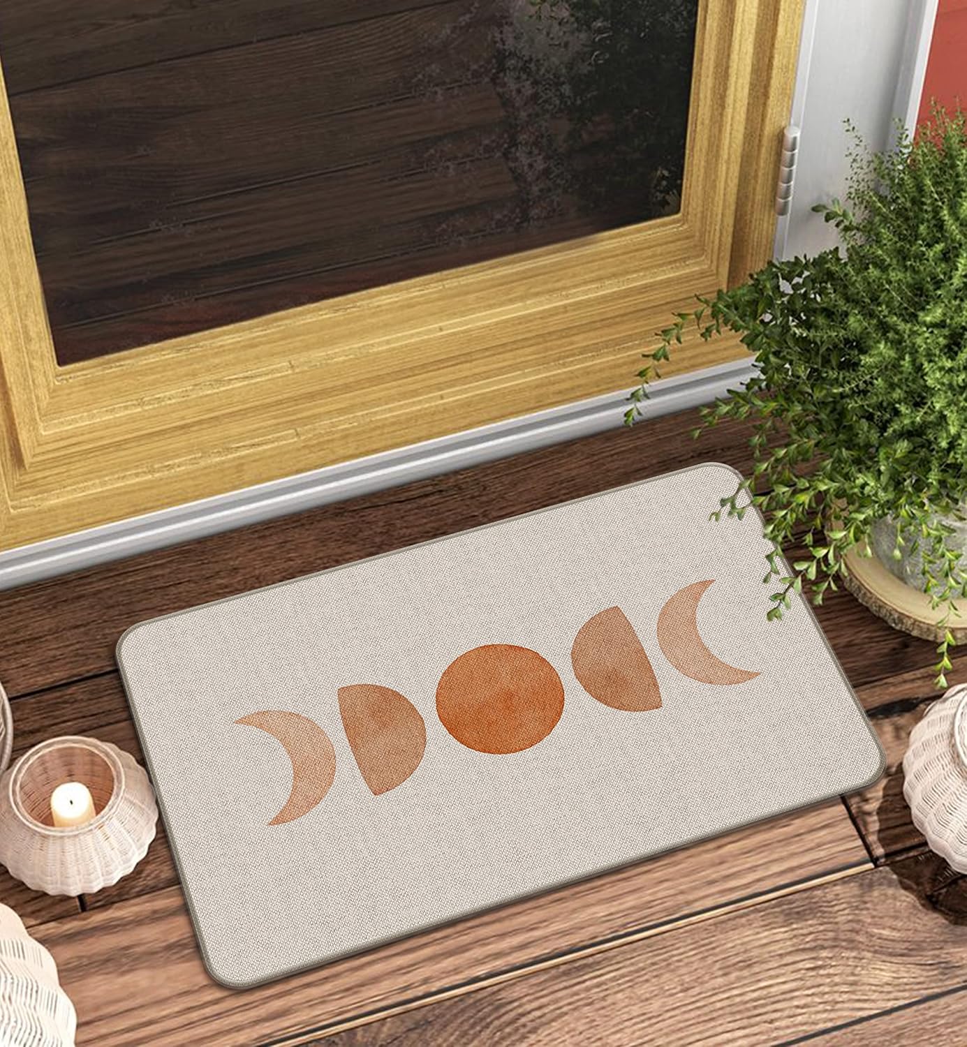 Boho Abstract Sun Moon Phase Modern Entrance Door Mat 17x30 Inch Doormats Decor, Bohemia Home Front Door Porch Outdoor Indoor Decorations