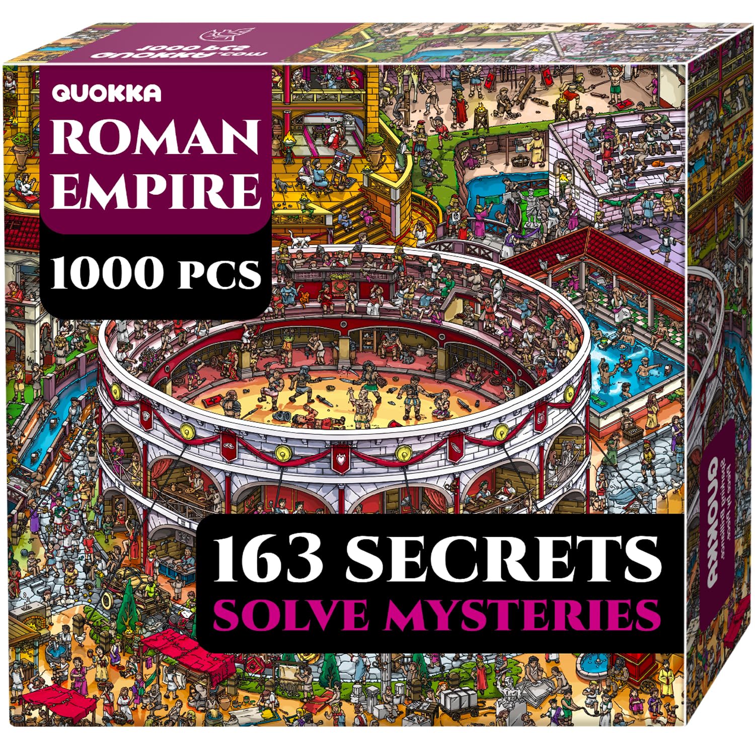 QUOKKA 1000 Piece Puzzle For Adults – Roman Empire Colosseum Jigsaw – Premium Premium Thick Cardboard, Low-Glare Finish, 163 Hidden Mysteries, 2 Secret Envelopes For Immersive Experience
