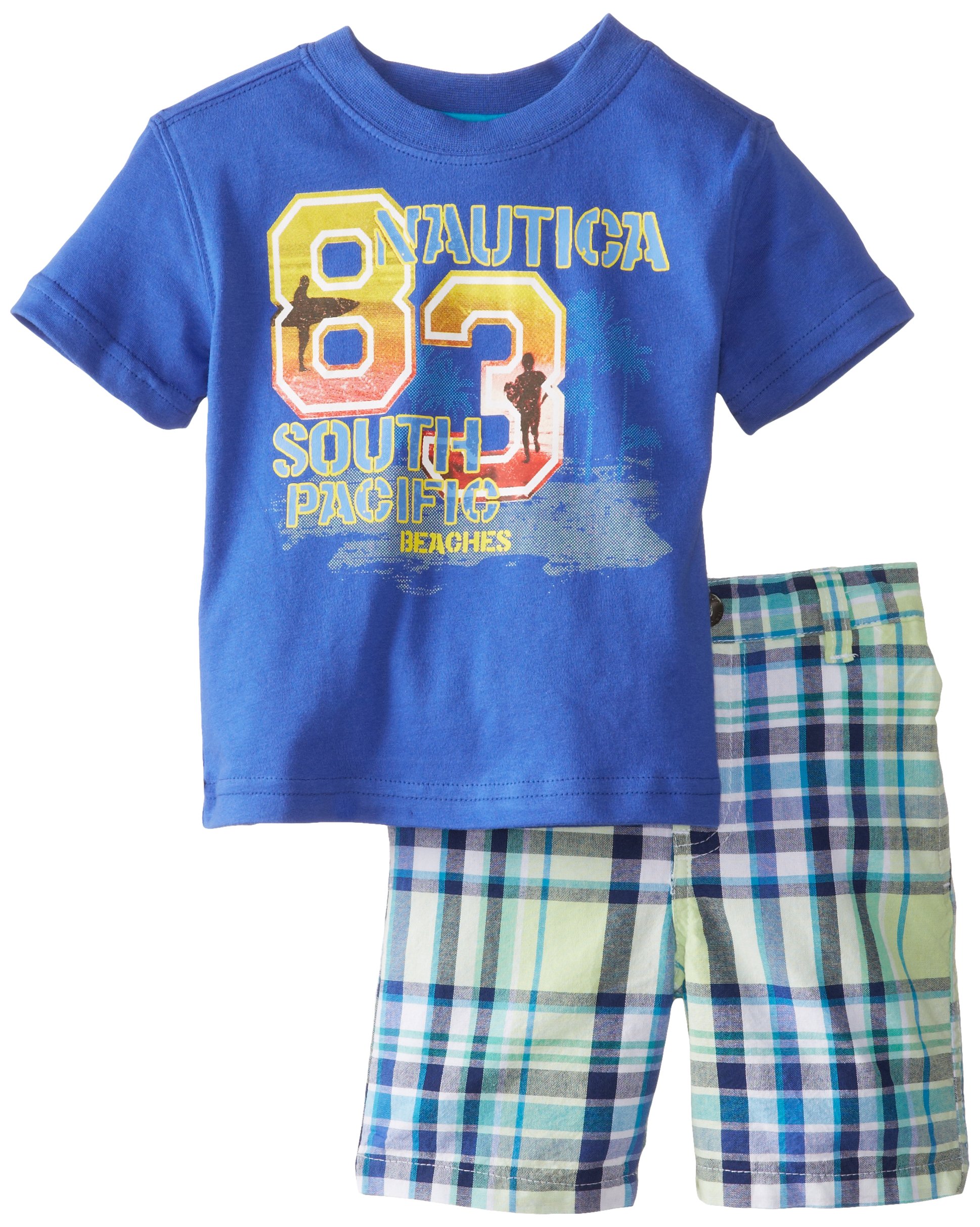 Nautica Boys' 83 Surf Tee and Plaid Short Set