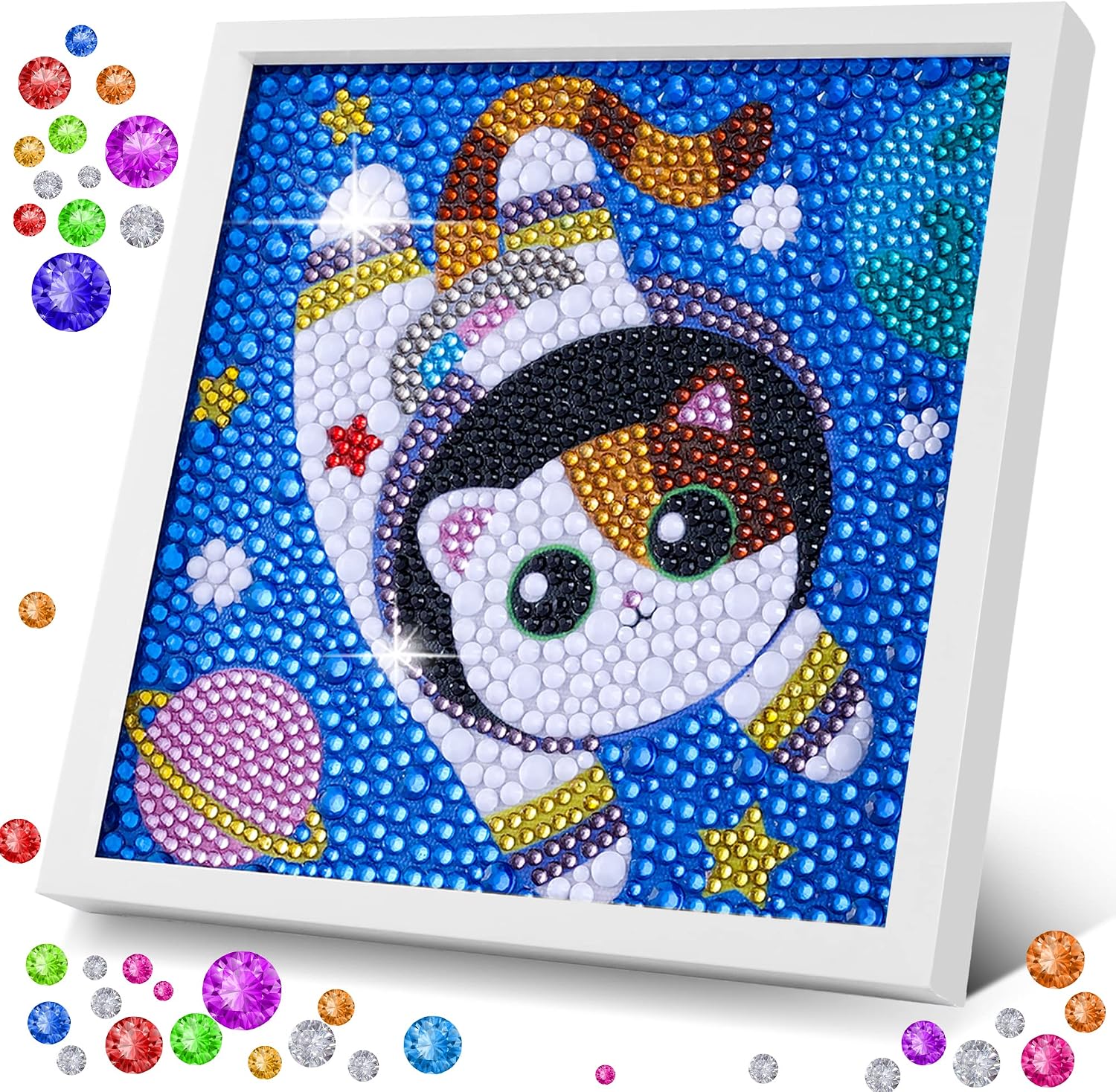 ZALIAFEI Space Cat Diamond Art Kits for Kids, Diamond Art for Holiday, Gem Art Kits for Girls Birthday Gift, Arts and Crafts for Ages 8 10 12