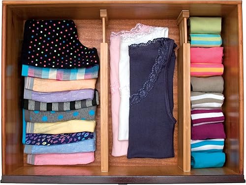 Miniatura 3 de Lipper International 8895 Separadores de cajones ajustables de madera de bambú de ajuste personalizado, juego de 2