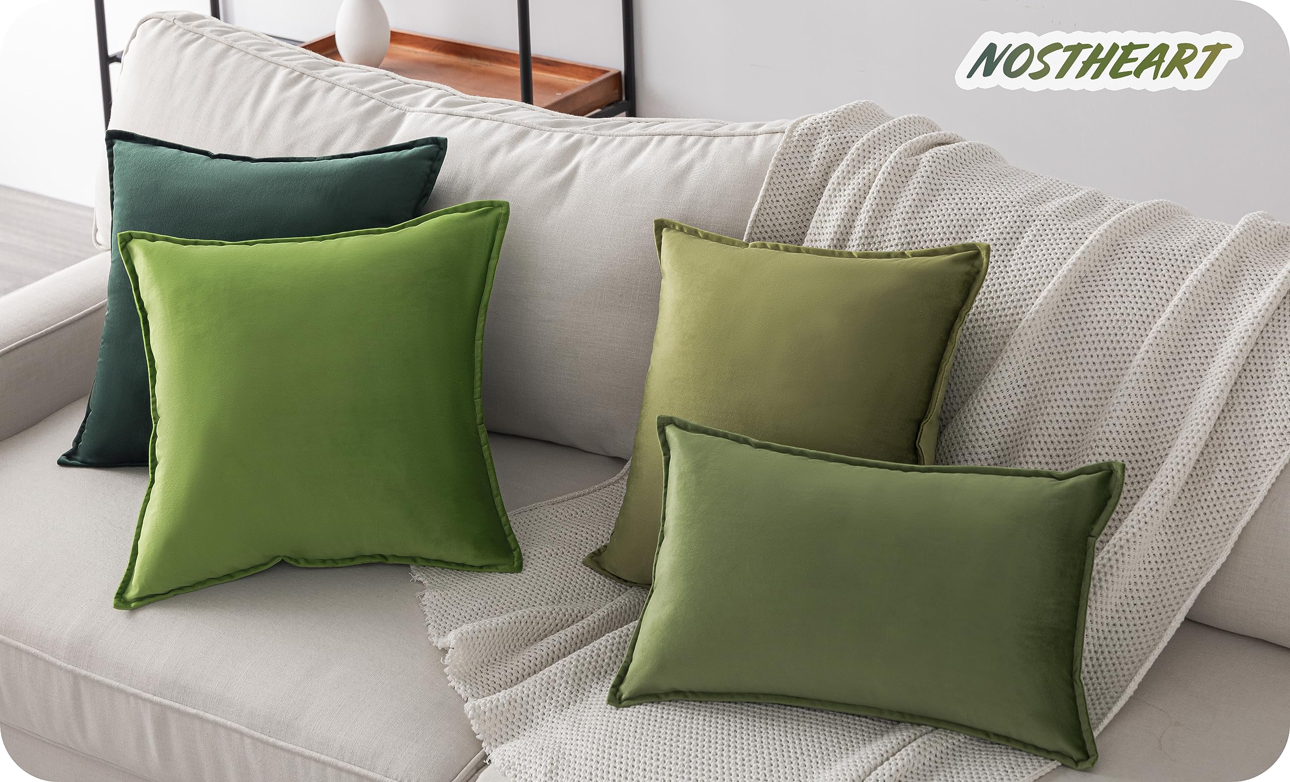 NOSTHEART Federe Cuscini Divano 50x50cm (Set di 4) Copricuscini Divano Set di 4 Fodere Cuscino per Divano Federe Decorative Cuscini per Divano Camera da Letto con Cerniera Invisibile Serie Verde