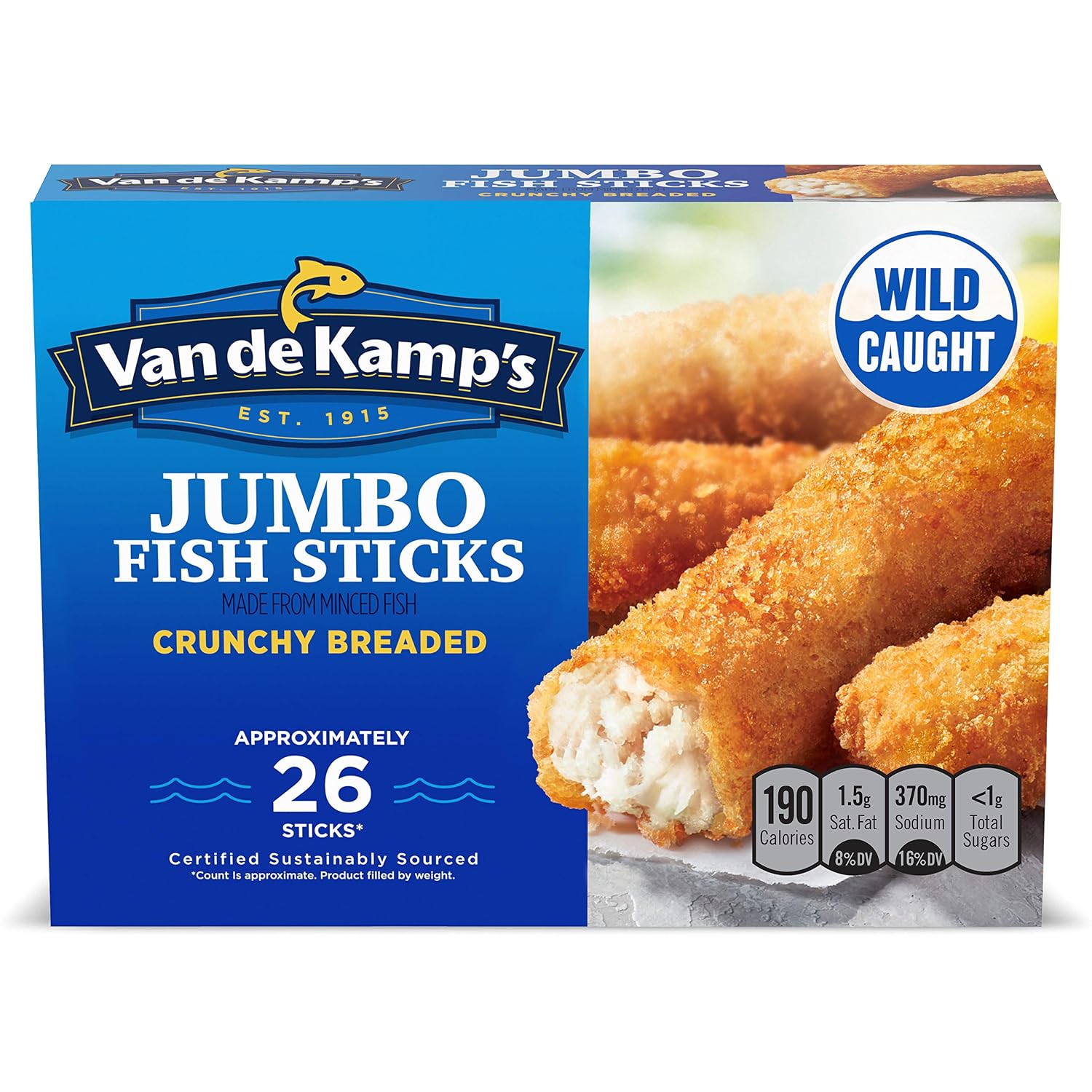 Van de Kamp's Jumbo Fish Sticks, 100% Real Fish, Frozen 23 oz, 26 Ct