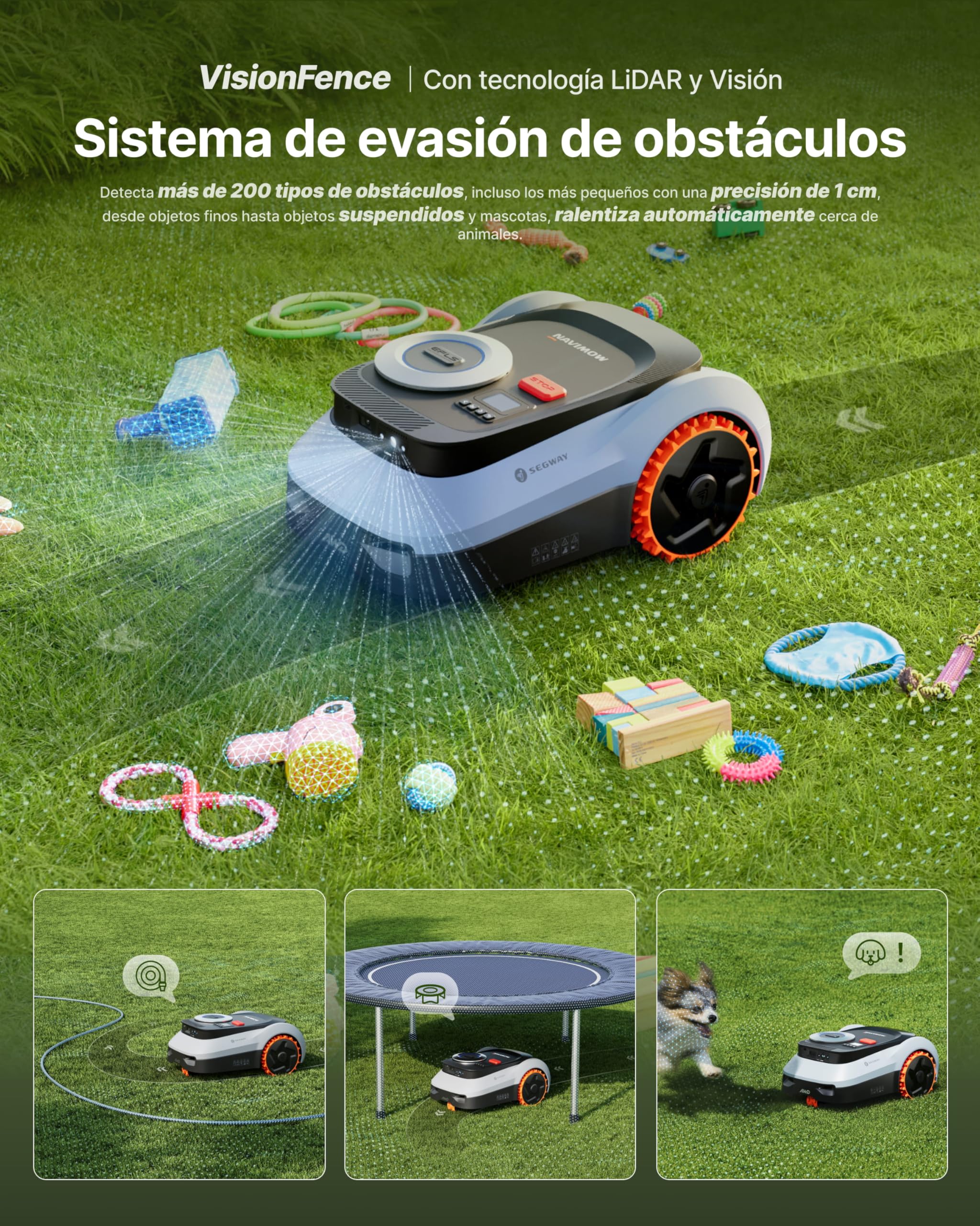 Segway Navimow i220 LiDAR Pro Robot cortacésped con Garage M, LiDAR + Visión + Red RTK, Xero-Turn AWD, mapeo automático, Tracción Integral para Pendientes del 55%, Rec. 2000 m² (Envío por Separado)