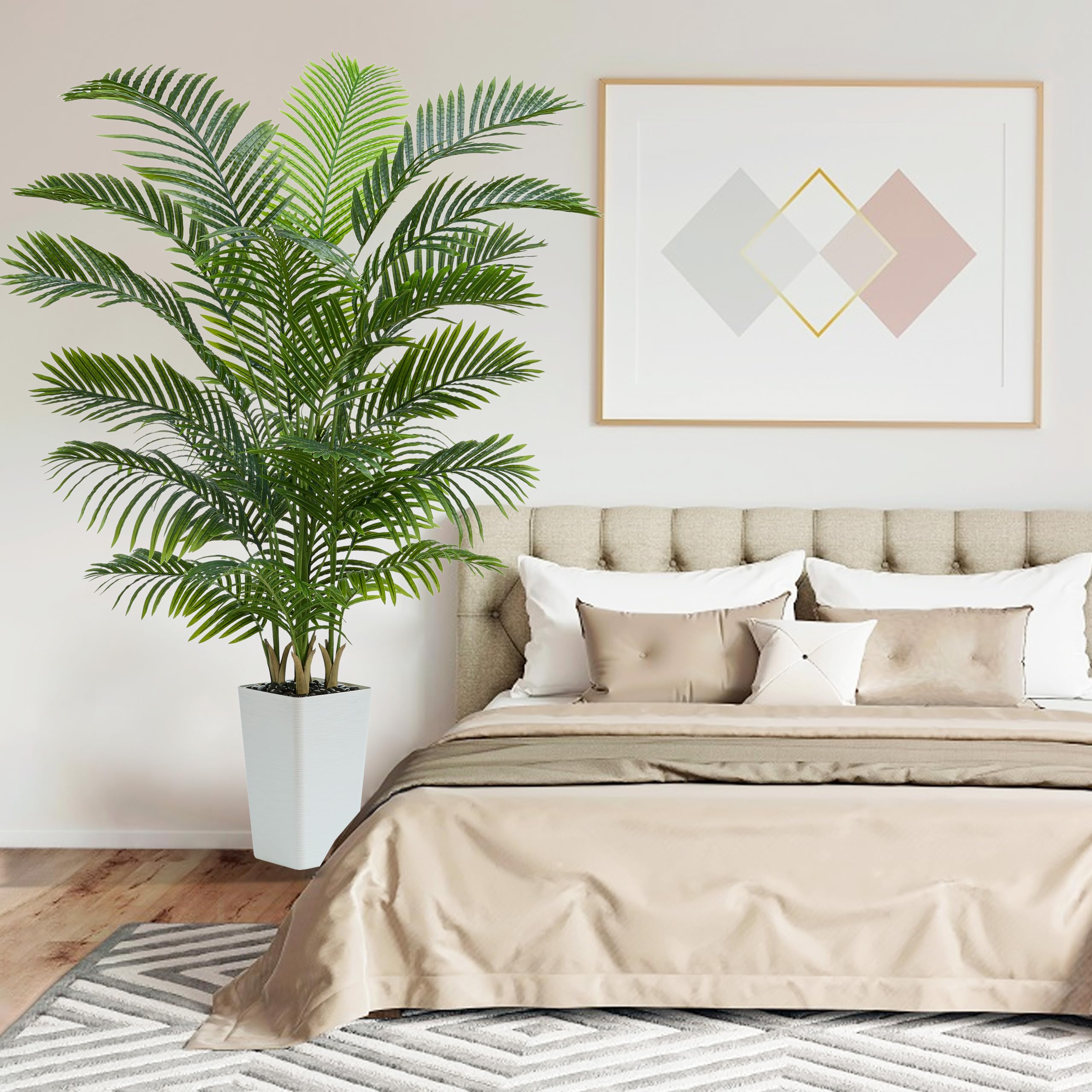 180cm Künstliche Palmen Pflanzen Groß, Künstliche Pflanzen Wie Echt, Kunstpflanze mit Weißer Hoher Pflanzer Areca Palme Baum für Wohnzimmer Balkon Schlafzimmer Büro, Fake Kunstpflanze