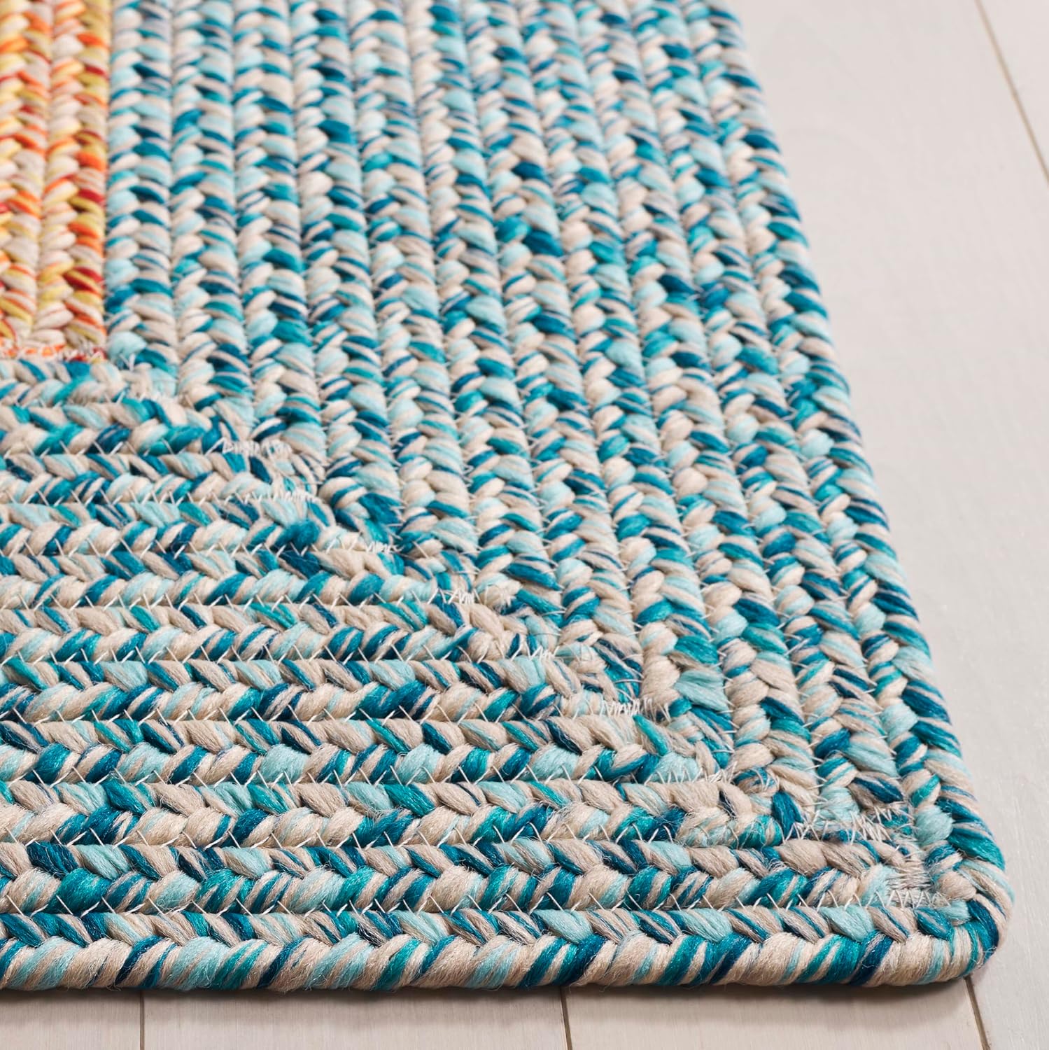 SAFAVIEH Washable Rug Outdoor Braided Collection - 2' x 3', Aqua & Pink, Handmade & Reversible, Non-Shedding & Easy to Clean, Ideal for Patio, Backyard, Mudroom, Doormat (BRD318J)
