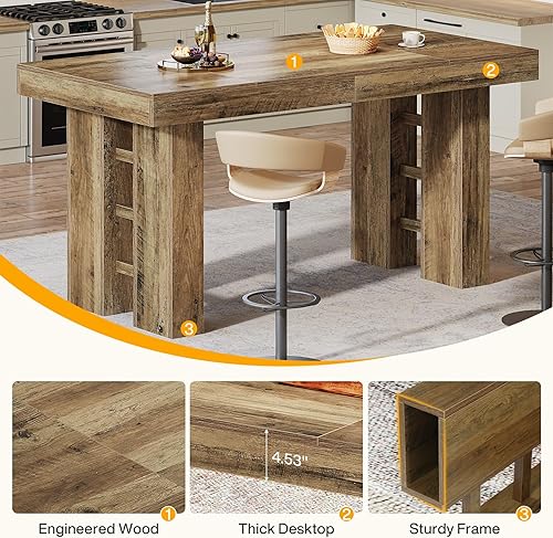 Miniatura 7 de Tribesigns Mesa de bar rectangular de 63 pulgadas de largo, mesa de pub rectangular de altura de mostrador, unidad de bar de madera para cocina,