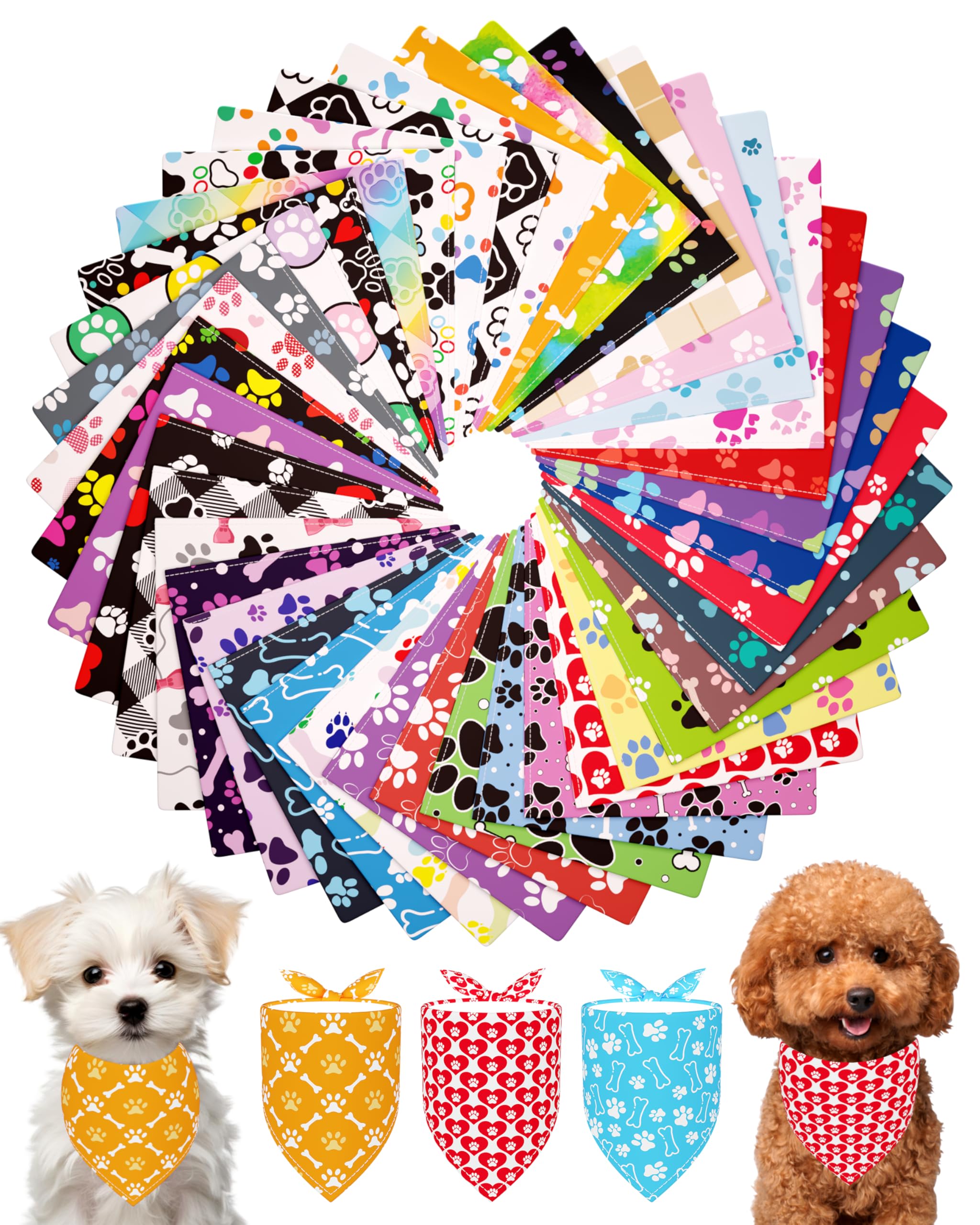 PET SHOW Hundehalstücher mit Pfotenabdruck, Größe XS, 50 Stück | Waschbare Dreiecks-Lätzchen, Polyester, für extra kleine Haustiere, Urlaub, Geburtstagsparty, Pflegezubehör