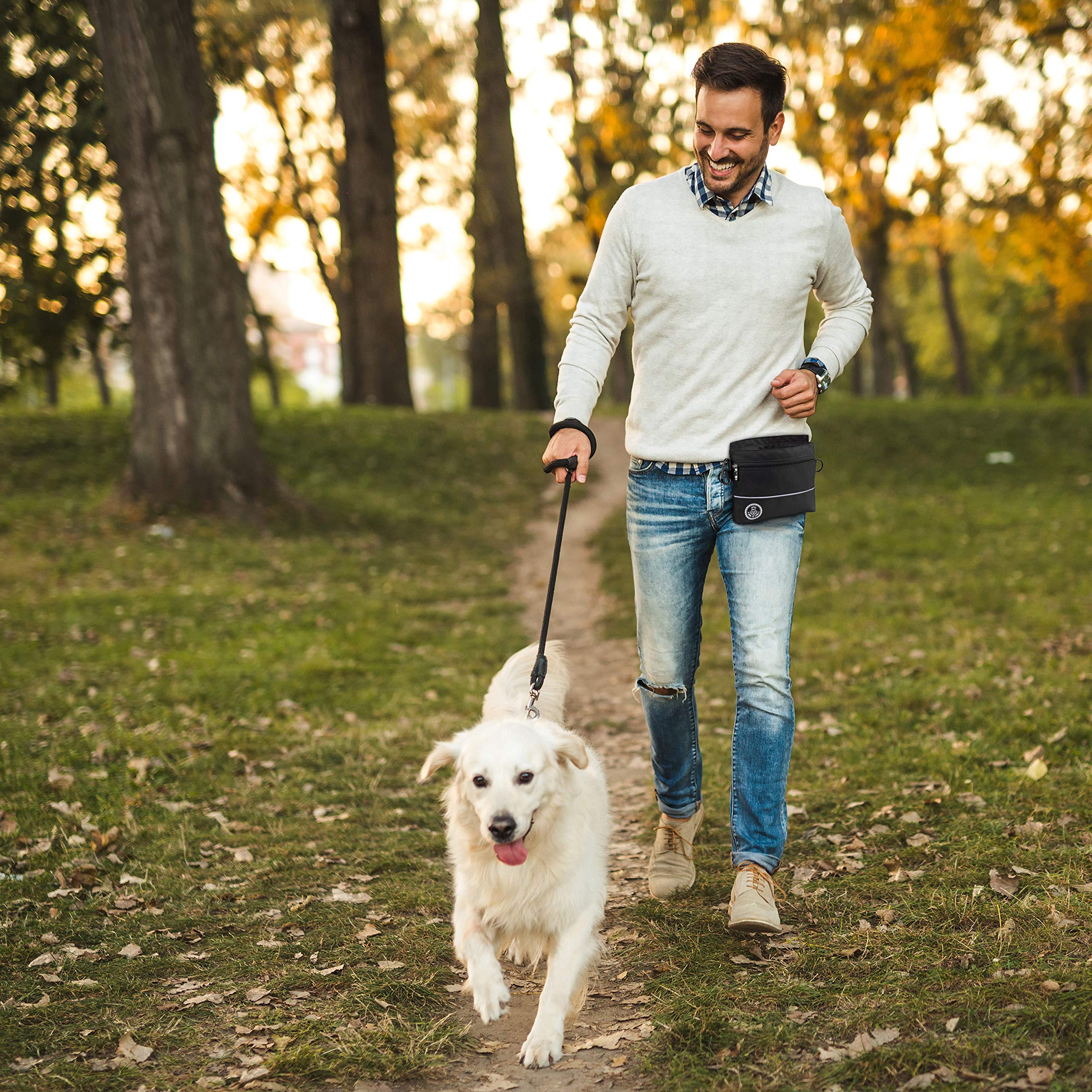 HUND IST KÖNIG Sac à friandises pour chien avec poche magnétique une main, 2 poches à fermeture éclair, poche intérieure amovible, bandoulières rembourrées, parfait pour le dressage des chiens